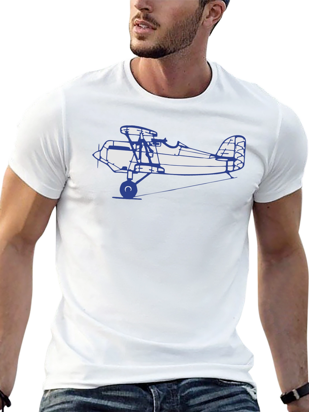 Camiseta Negra con Diseño de Avión Biplano
