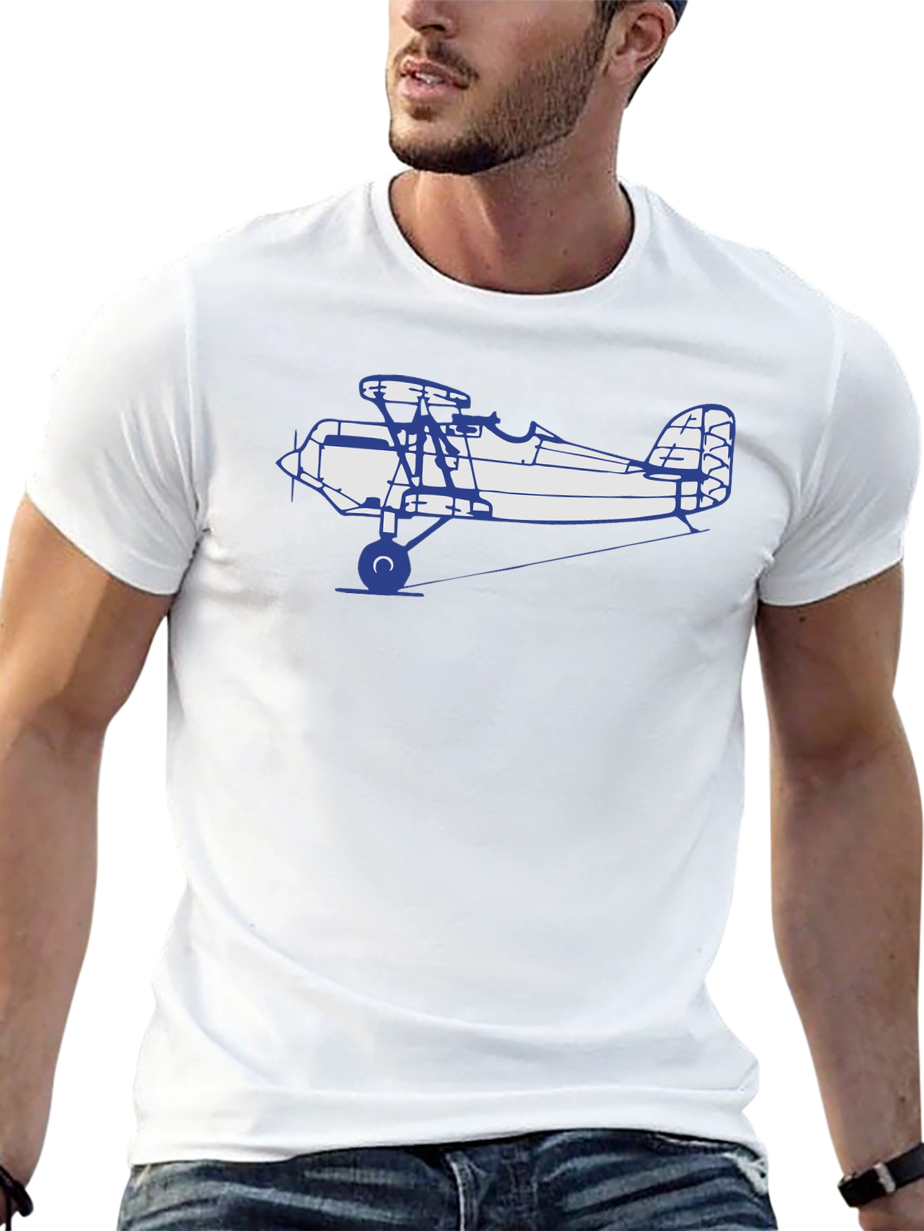 Camiseta Negra con Diseño de Avión Biplano