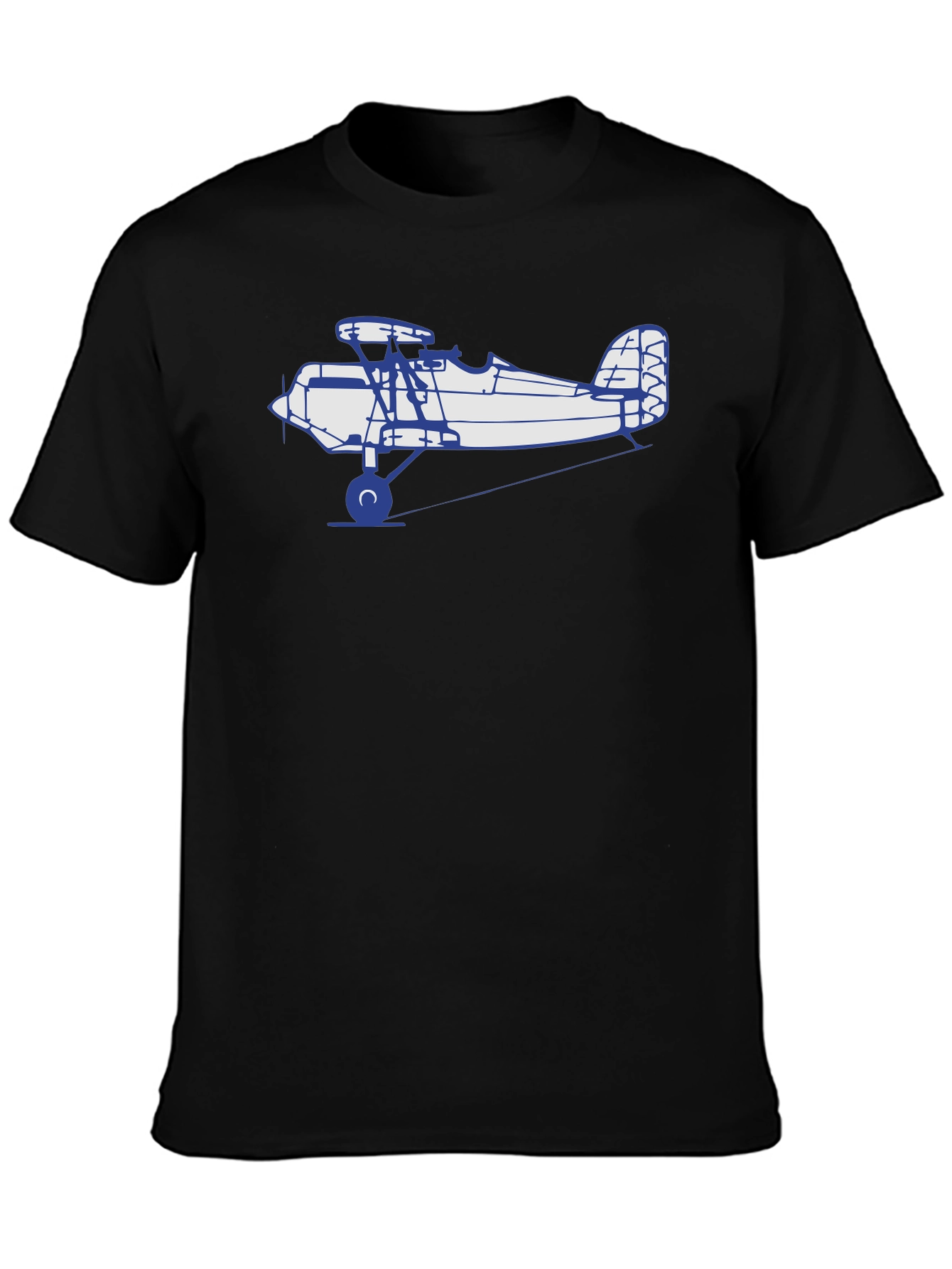 Camiseta Negra con Diseño de Avión Biplano