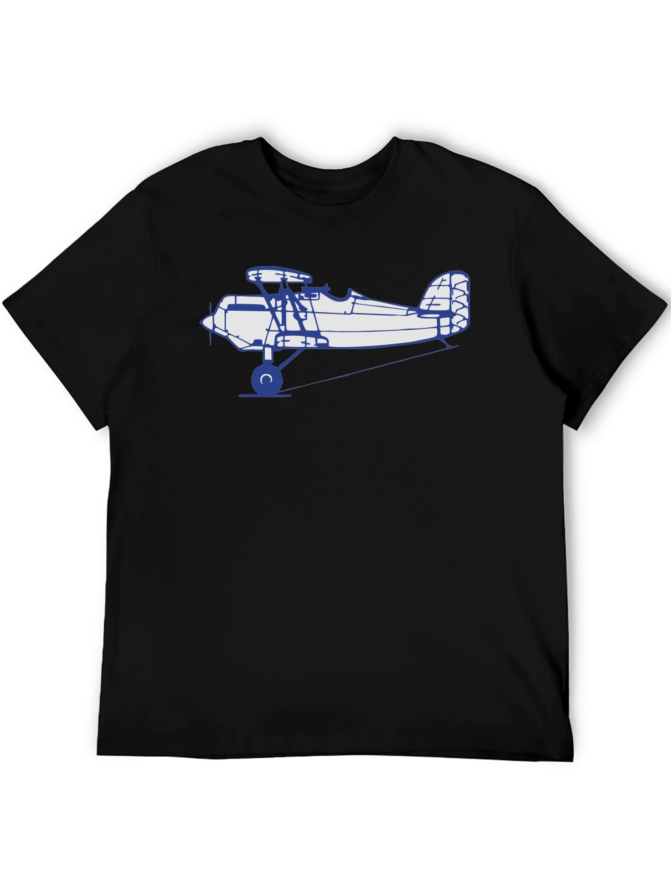 Camiseta Negra con Diseño de Avión Biplano