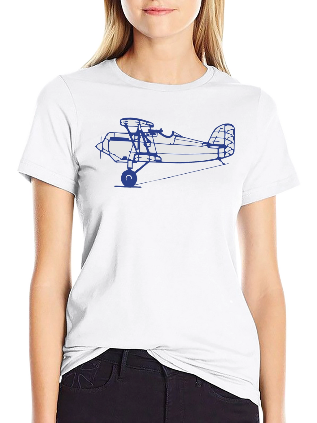 Camiseta Negra con Diseño de Avión Biplano