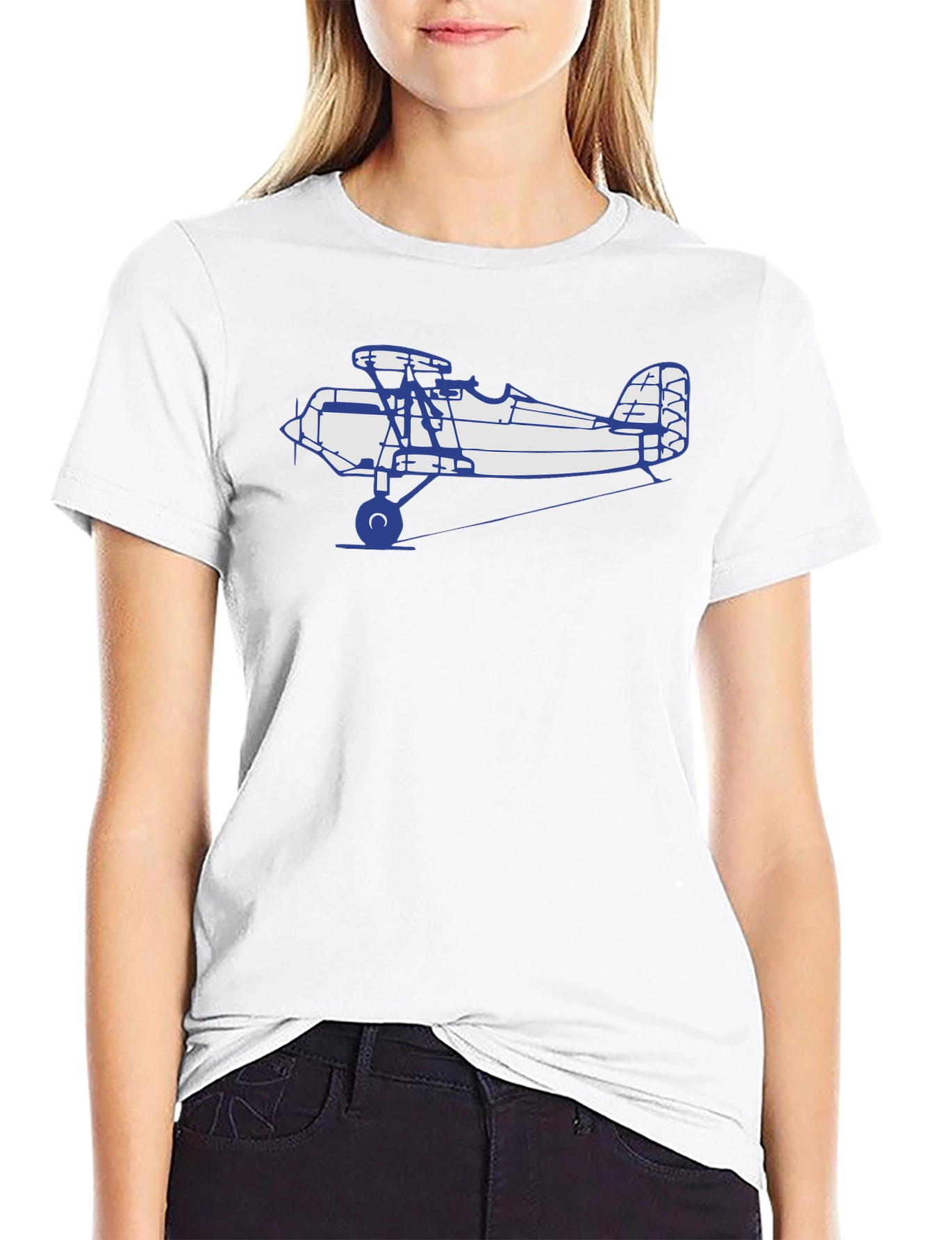 Camiseta Negra con Diseño de Avión Biplano
