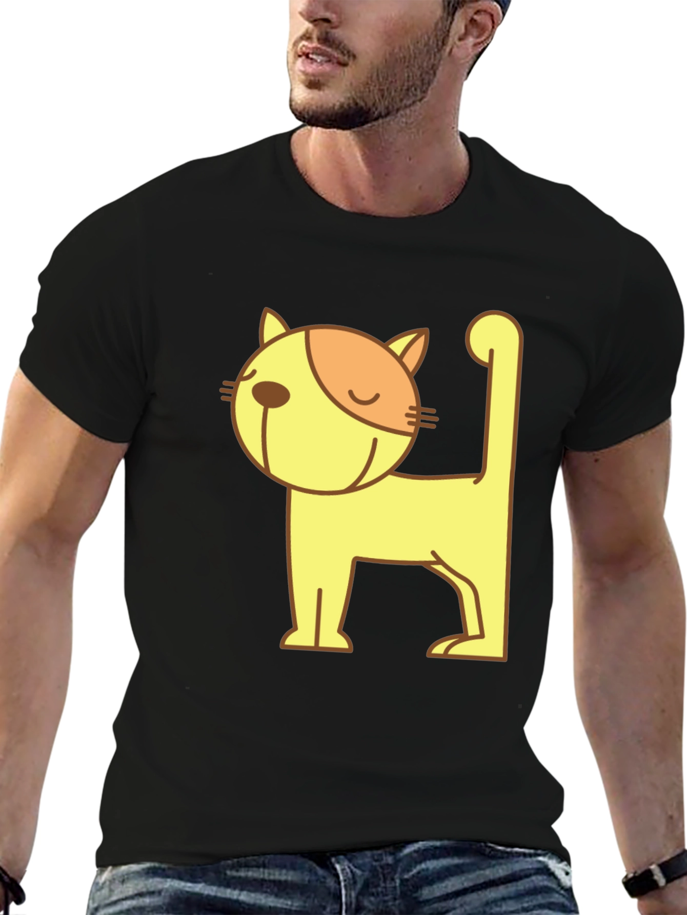 Camiseta Negra con Diseño de Gato Amarillo