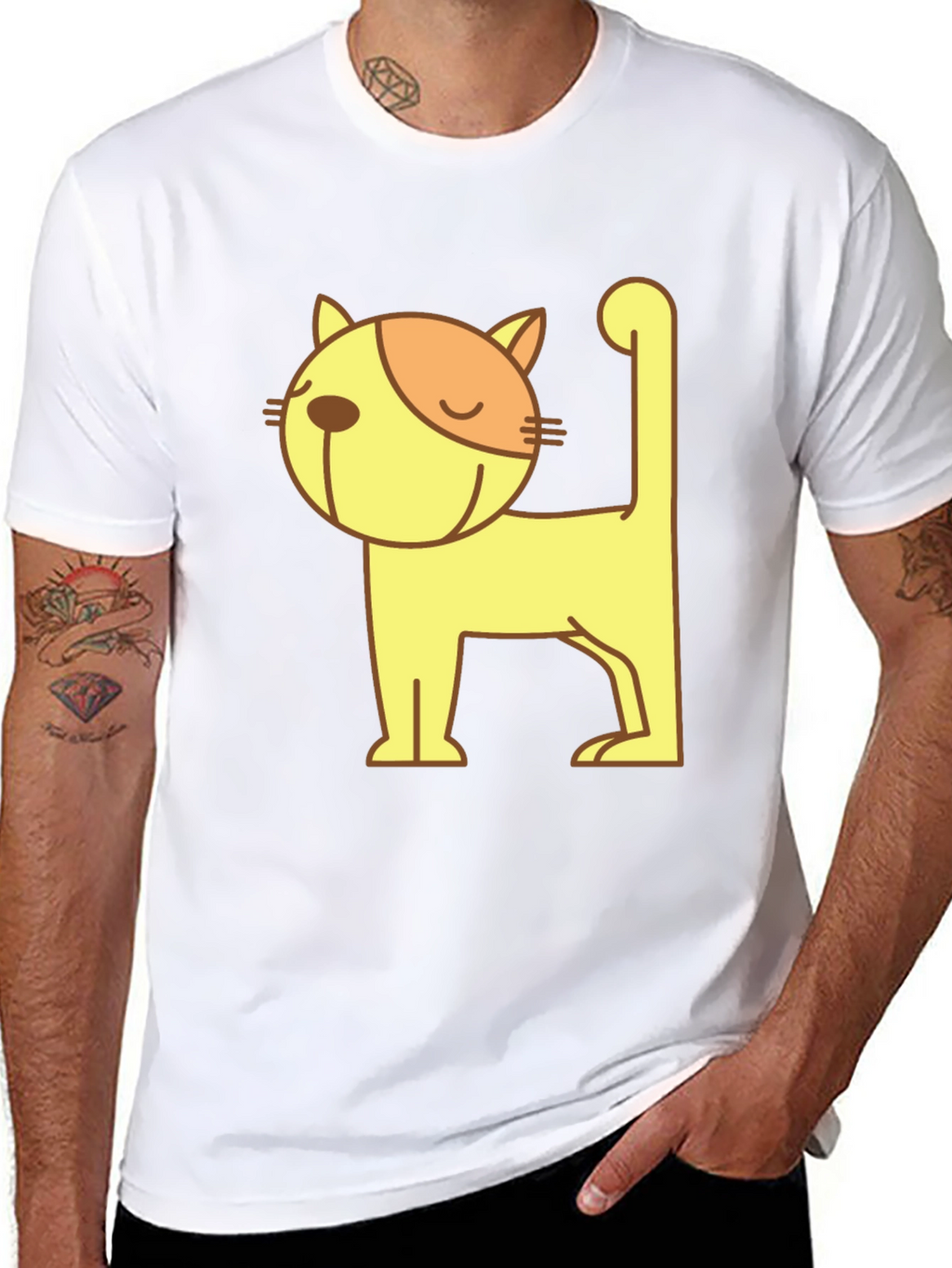 Camiseta Negra con Diseño de Gato Amarillo