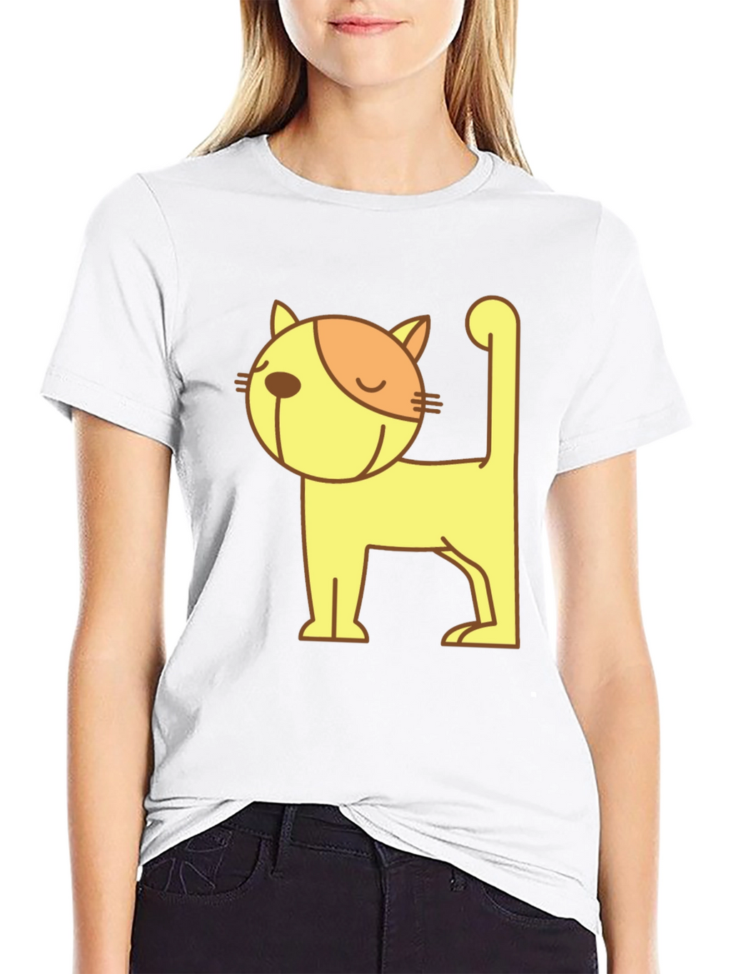 Camiseta Negra con Diseño de Gato Amarillo