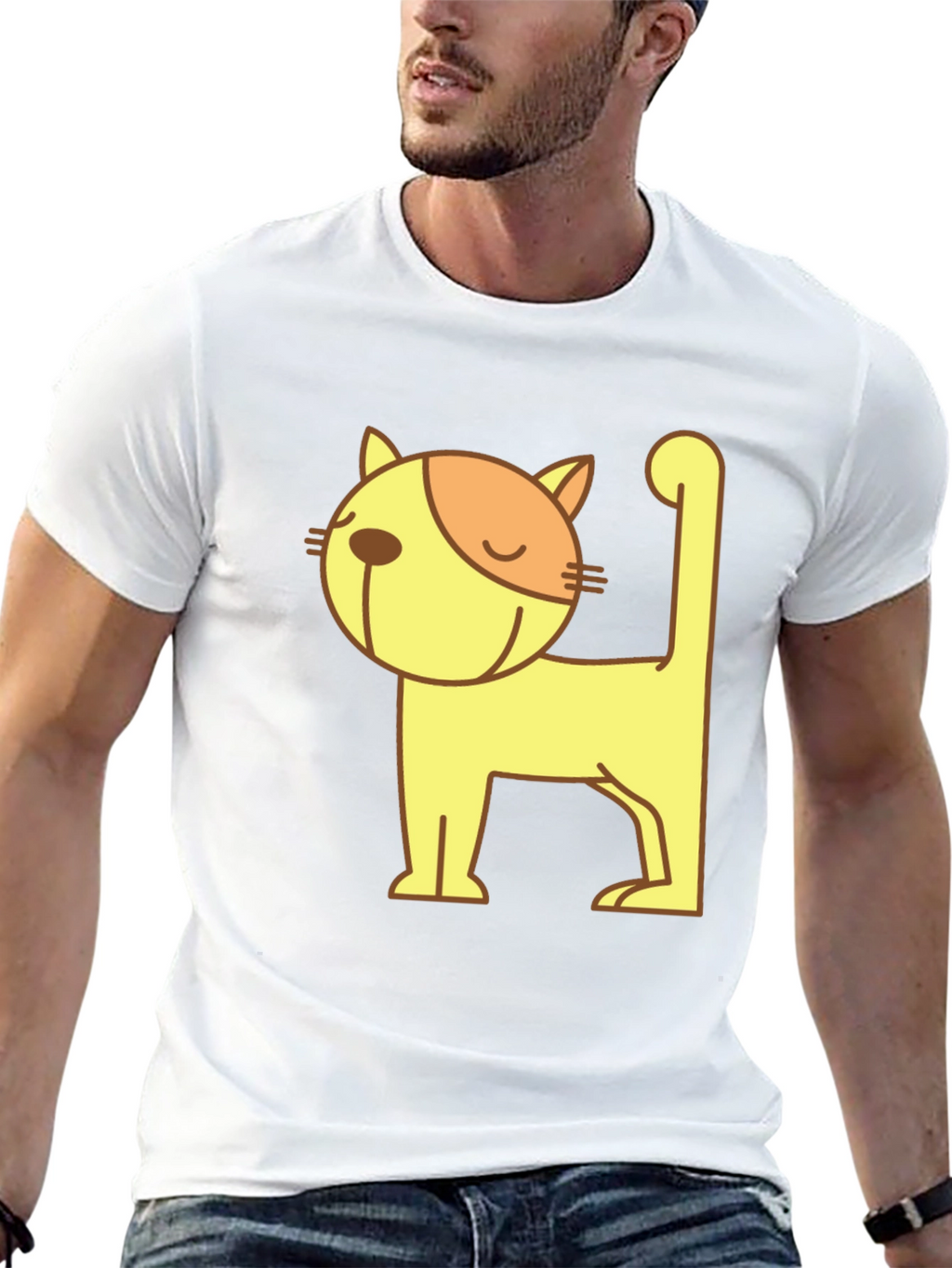 Camiseta Negra con Diseño de Gato Amarillo