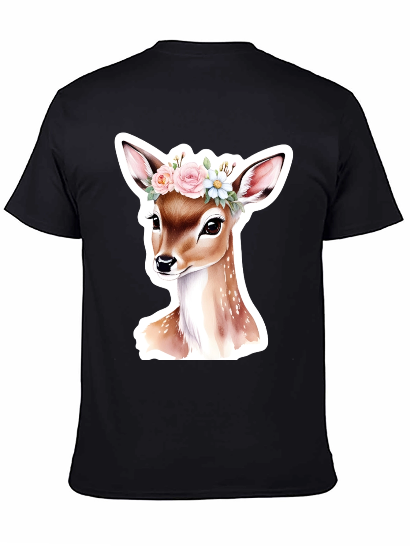 Camiseta Negra con Adorable Ciervo Floral
