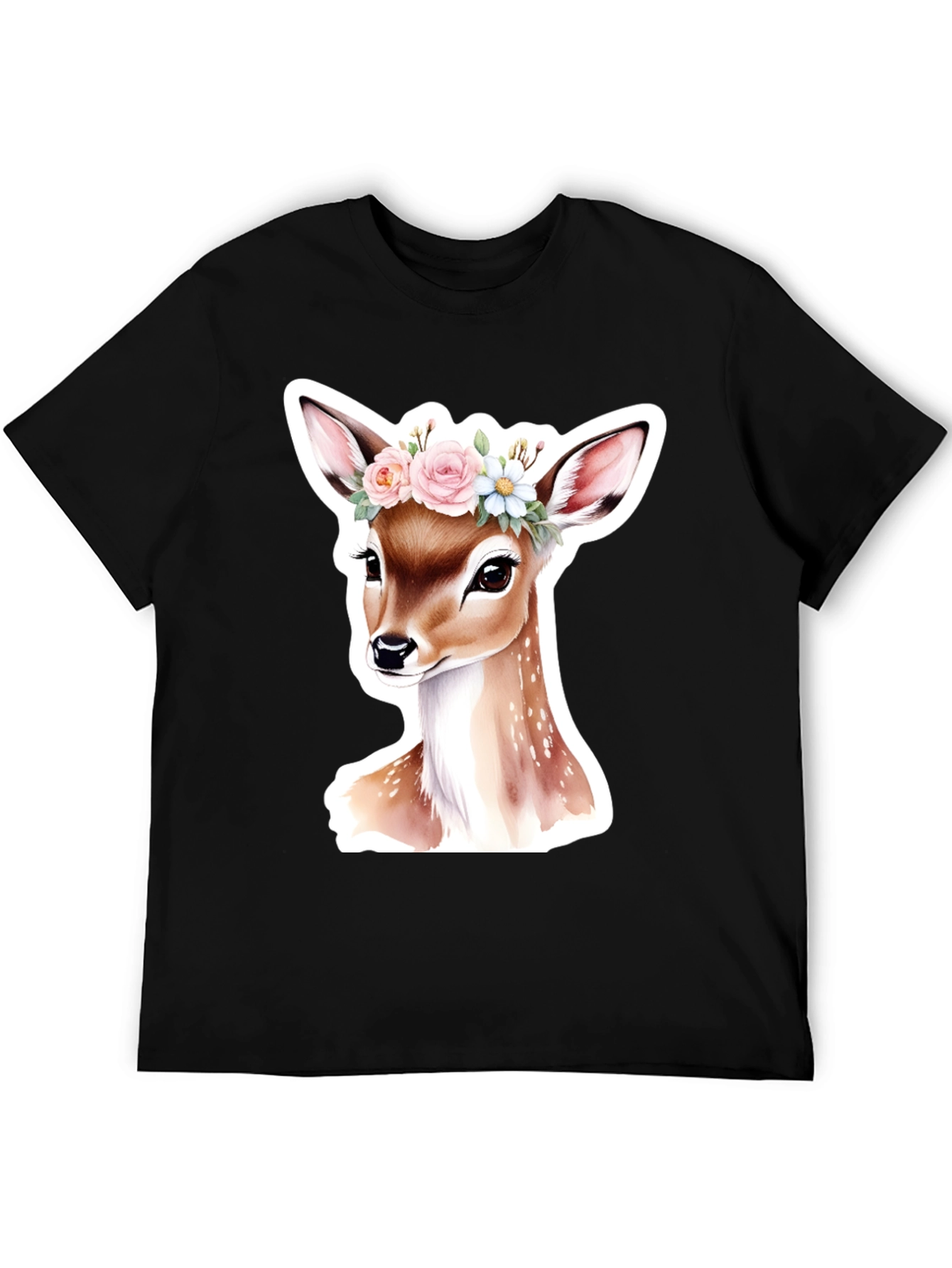 Camiseta Negra con Adorable Ciervo Floral