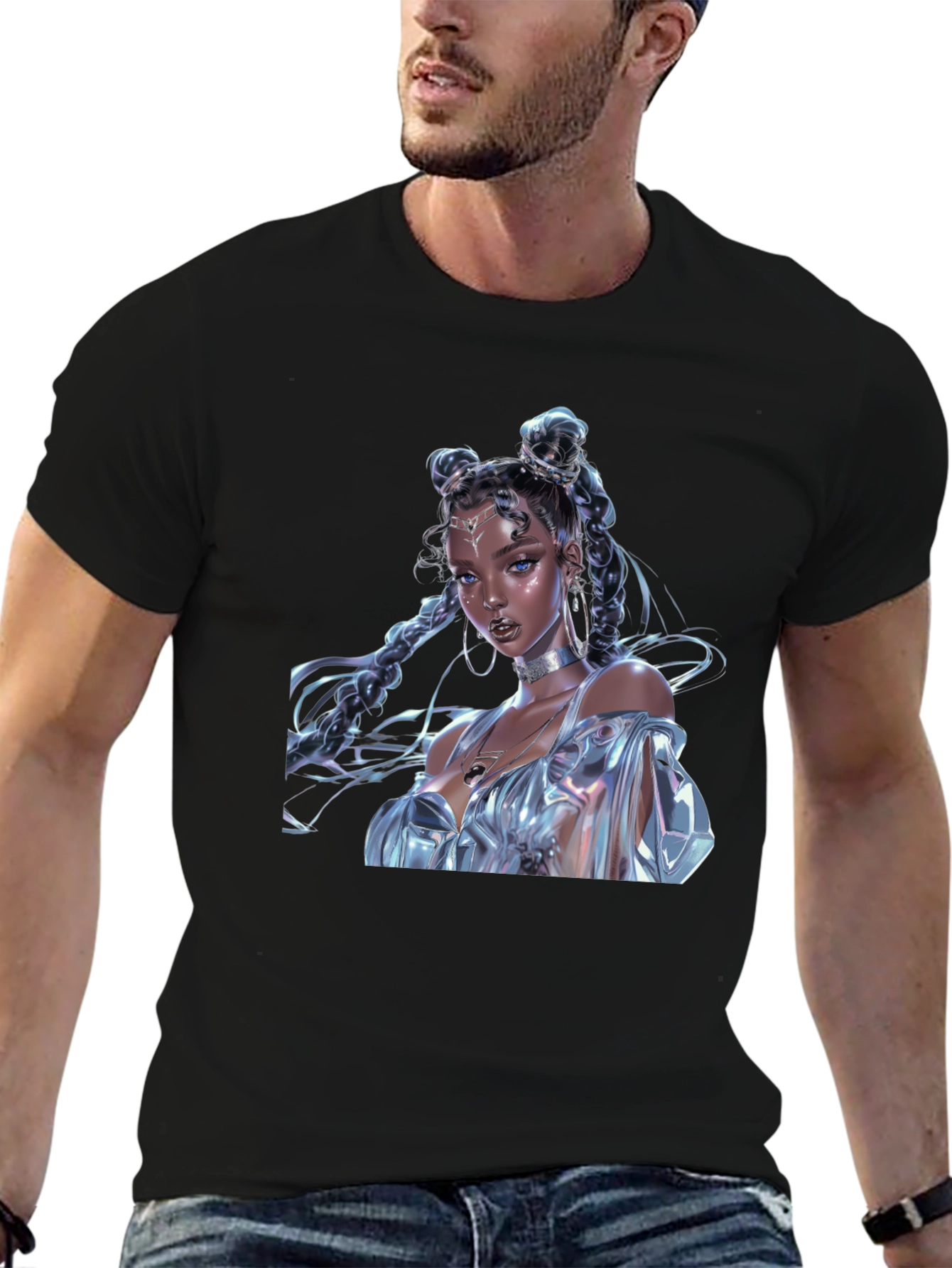 Camiseta Negra con Diseño de Fantasía Brillante