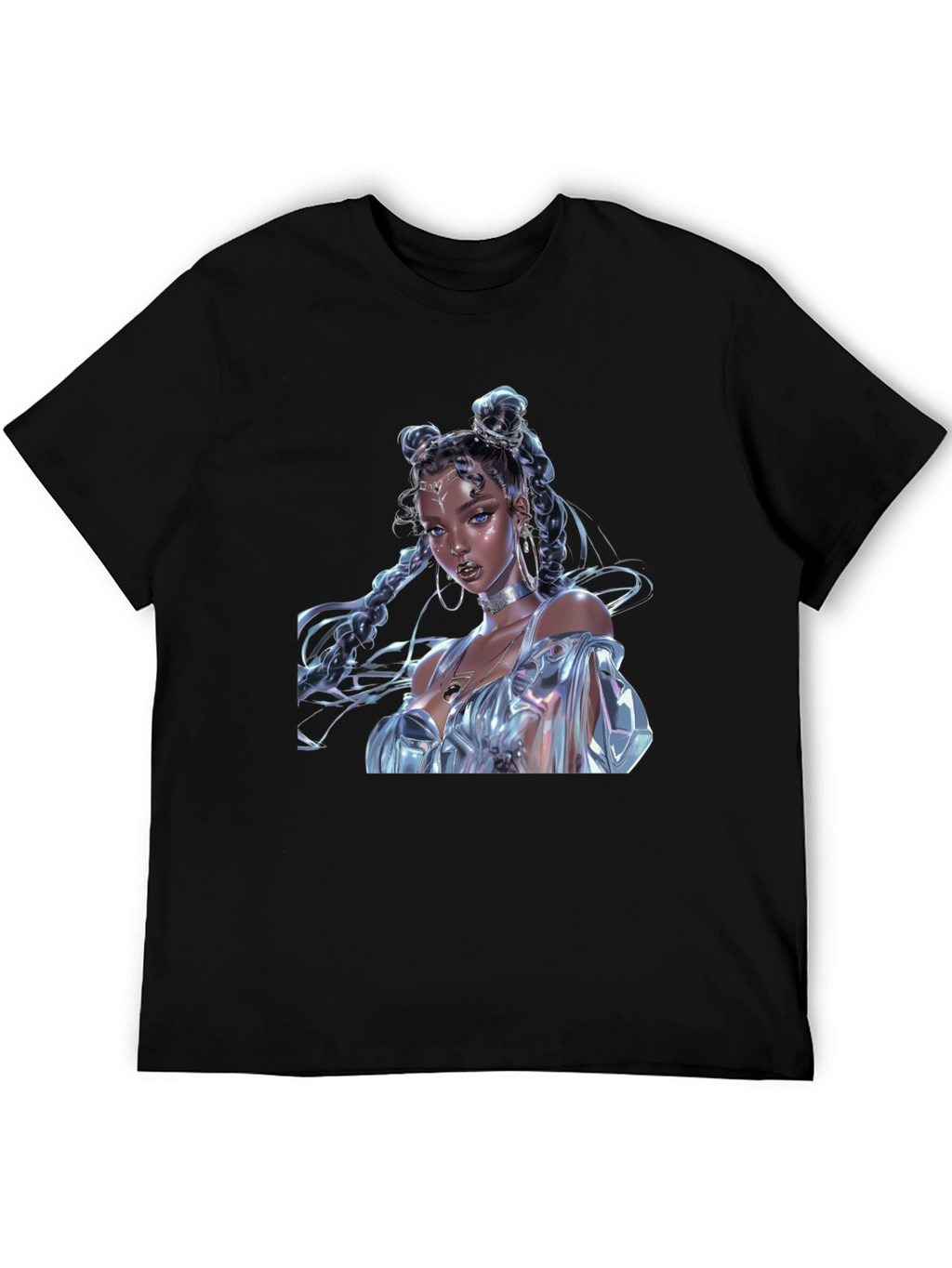 Camiseta Negra con Diseño de Fantasía Brillante