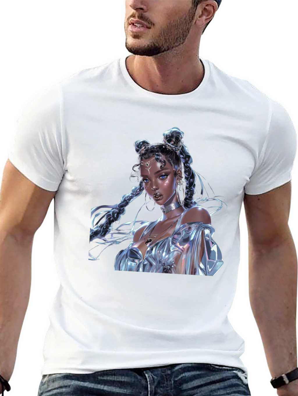 Camiseta Negra con Diseño de Fantasía Brillante