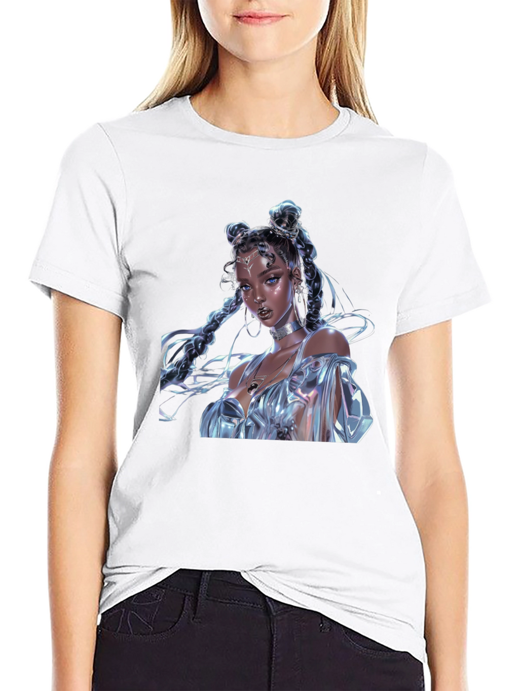 Camiseta Negra con Diseño de Fantasía Brillante