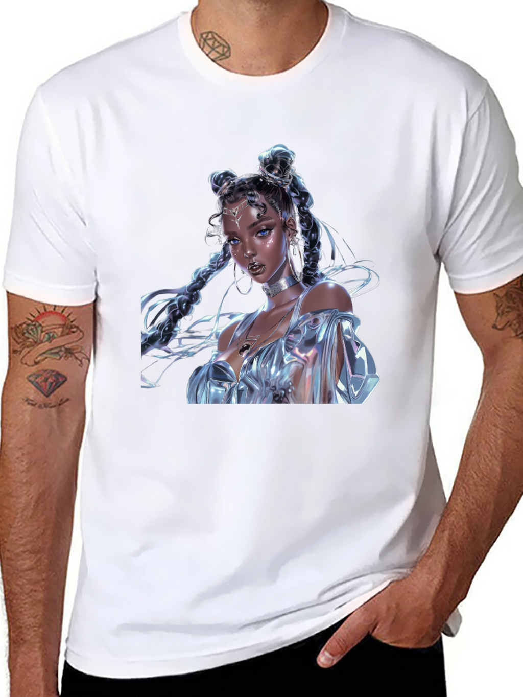 Camiseta Negra con Diseño de Fantasía Brillante