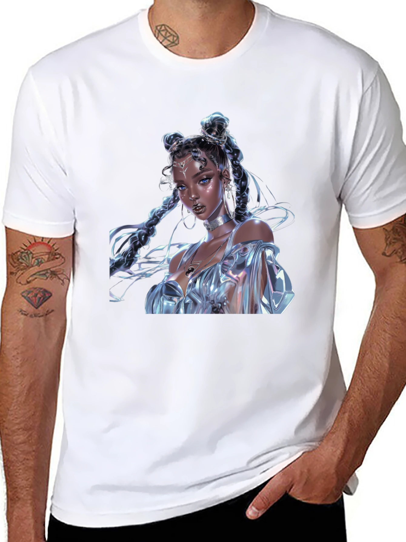 Camiseta Negra con Diseño de Fantasía Brillante