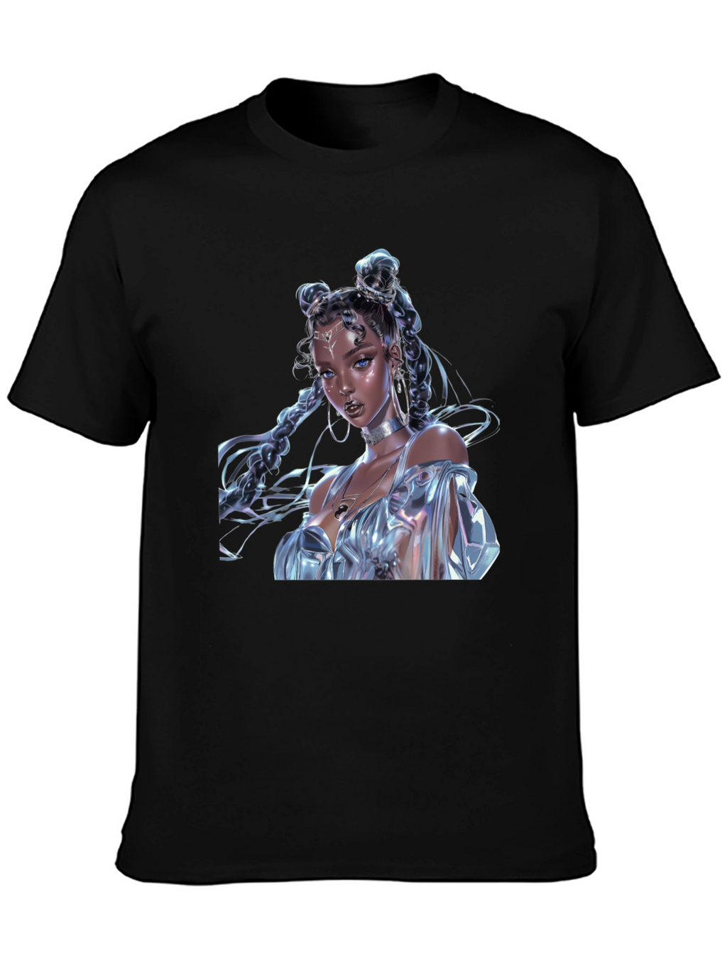 Camiseta Negra con Diseño de Fantasía Brillante