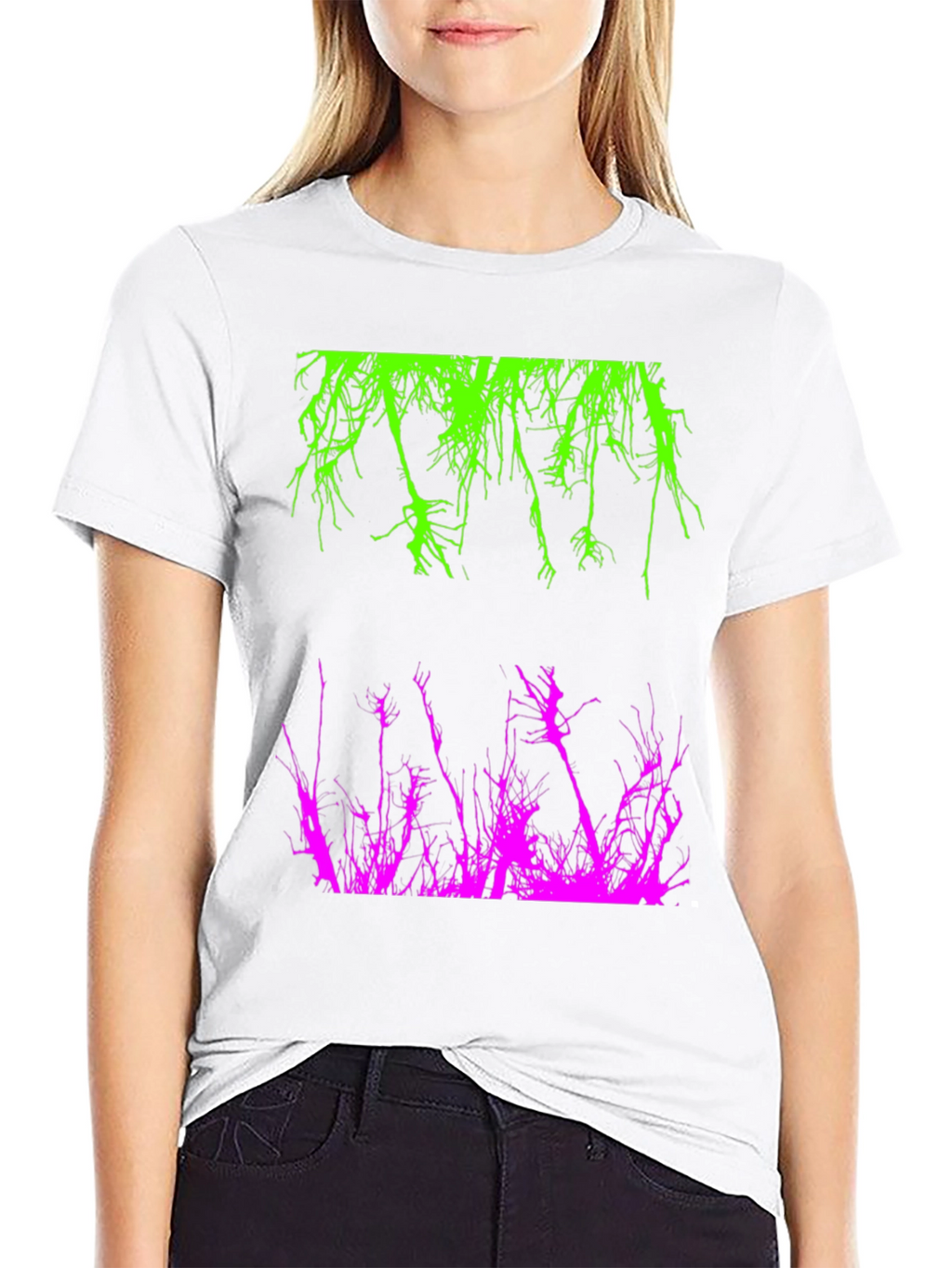 Camiseta Negra con Diseño Abstracto Neón
