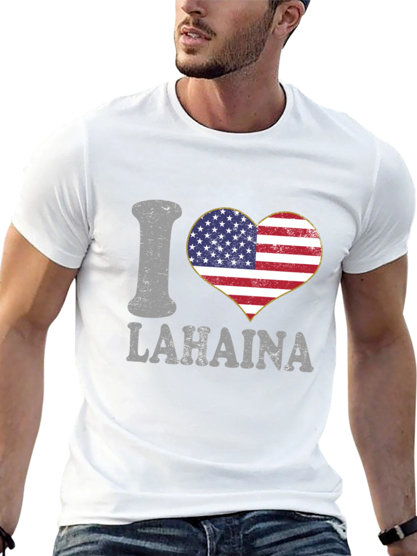 Camiseta Negra Amo Lahaina con Diseño de Bandera Americana