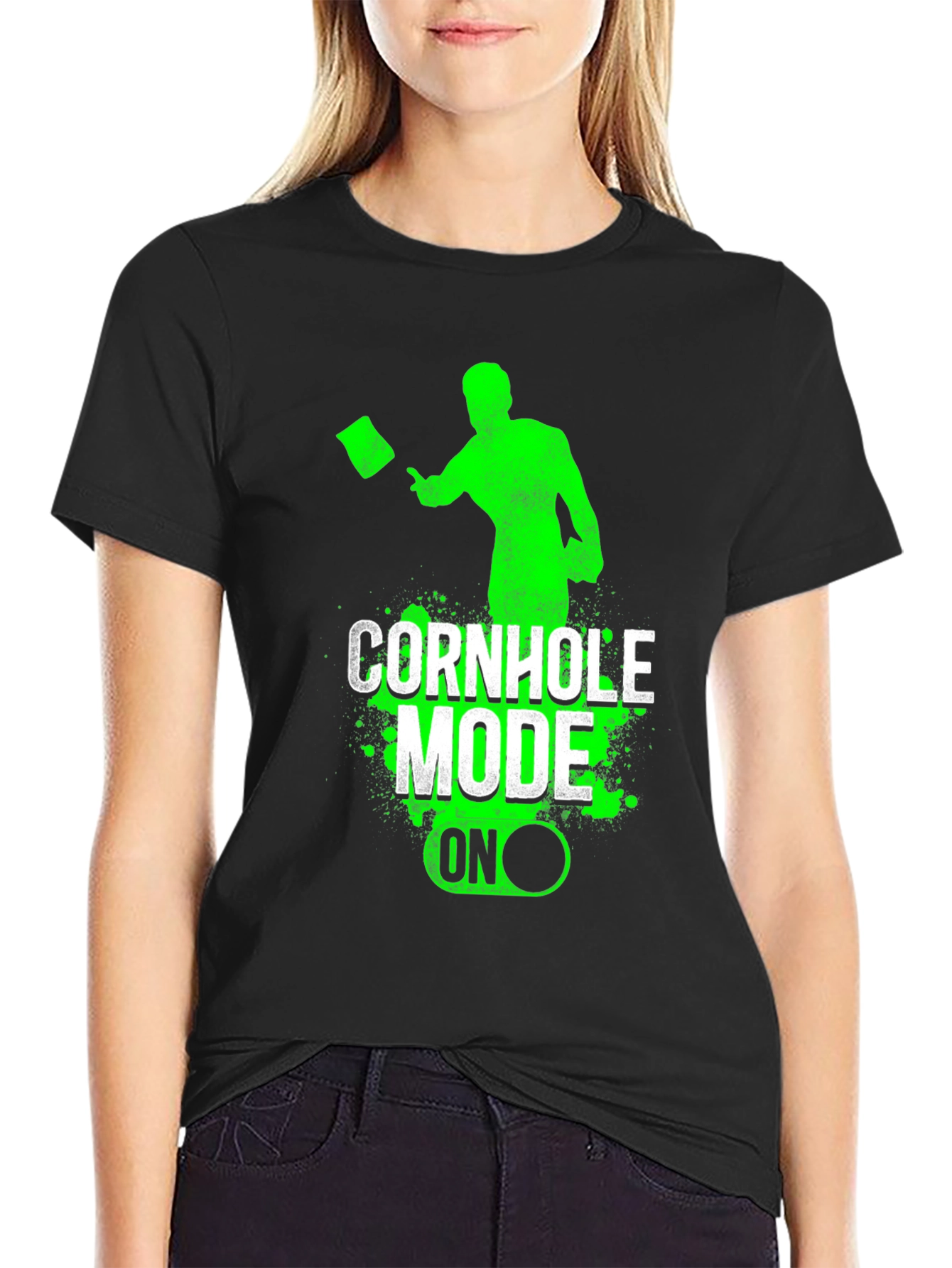 Camiseta Hombre Negra Cornhole Mode ON