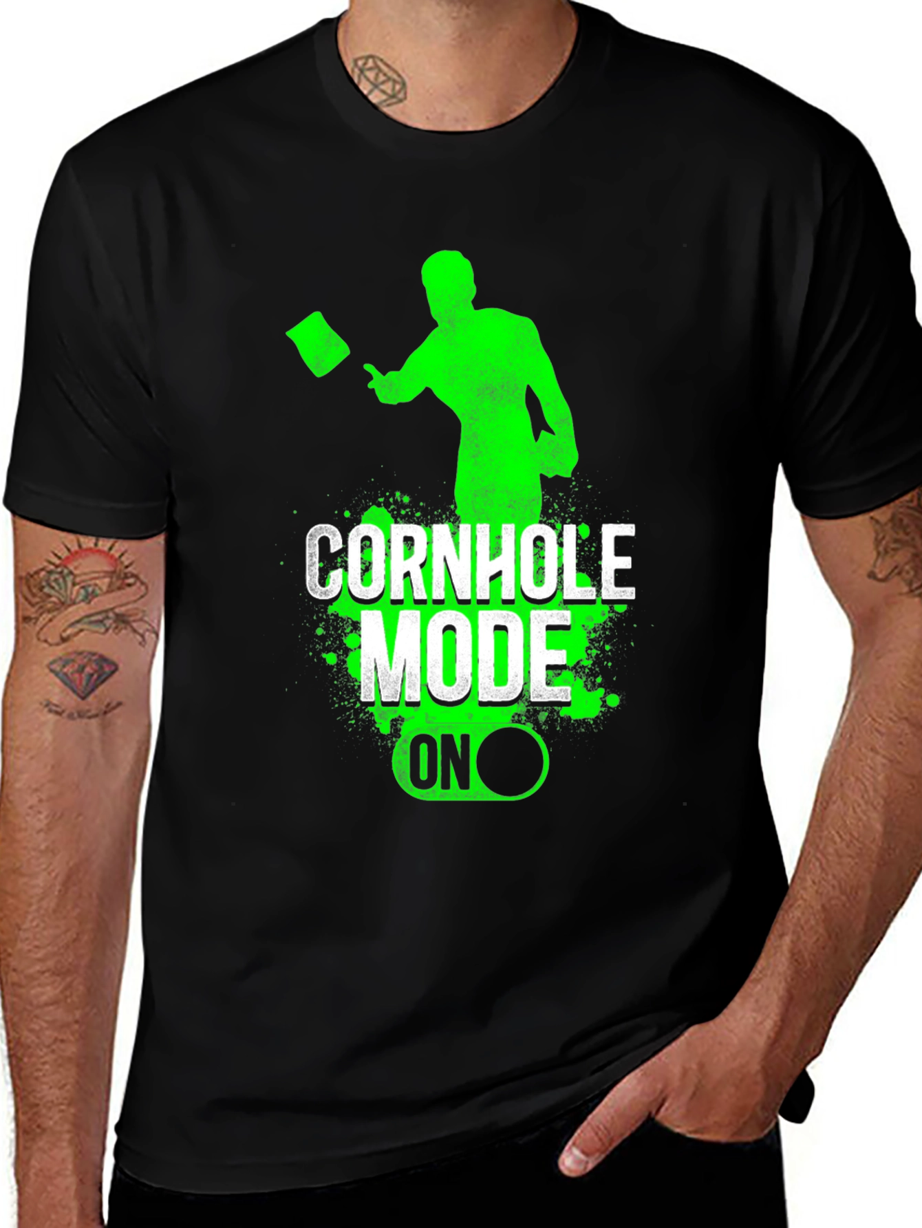 Camiseta Hombre Negra Cornhole Mode ON