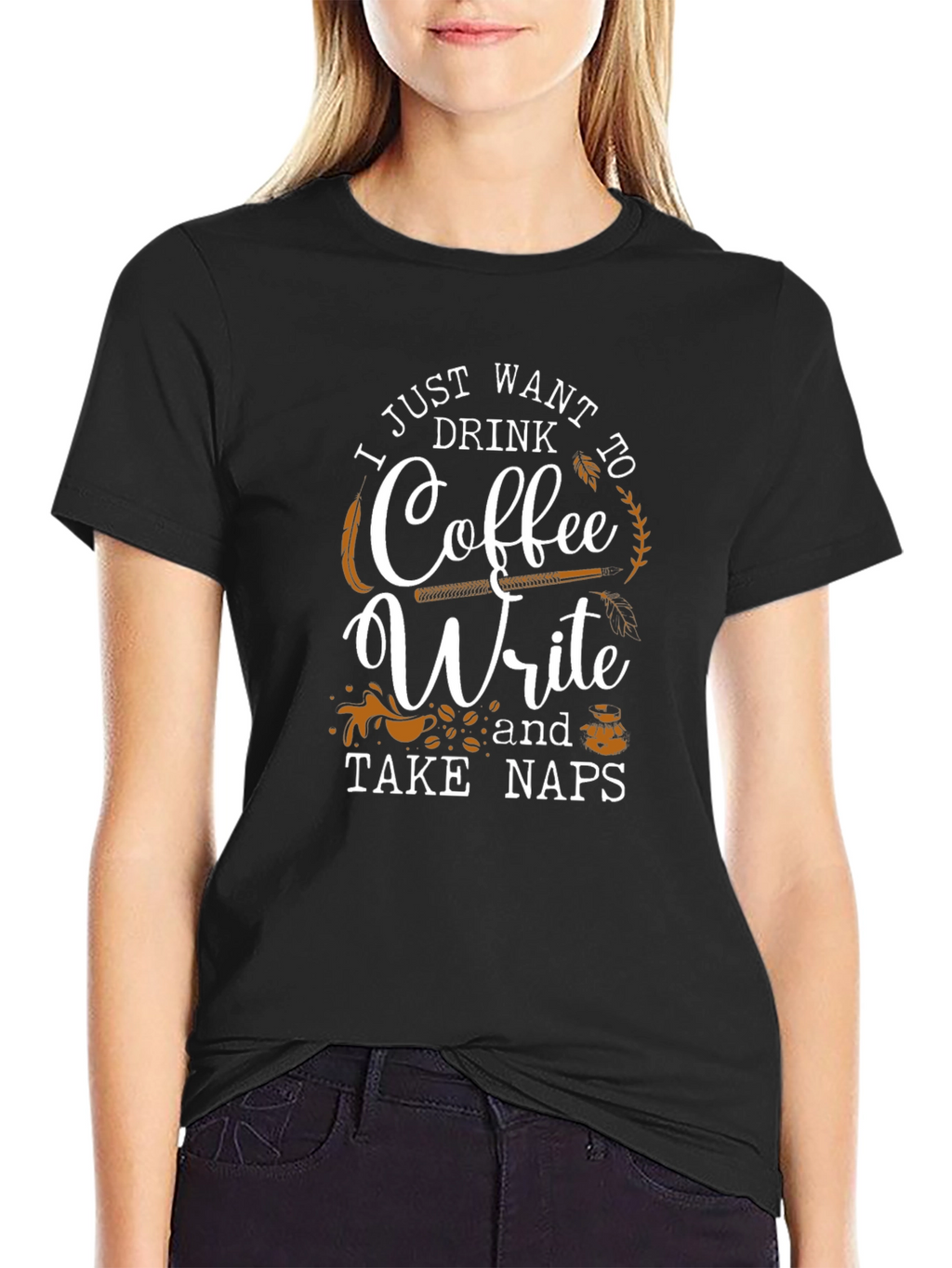 Camiseta Negra Café Escribir y Siestas