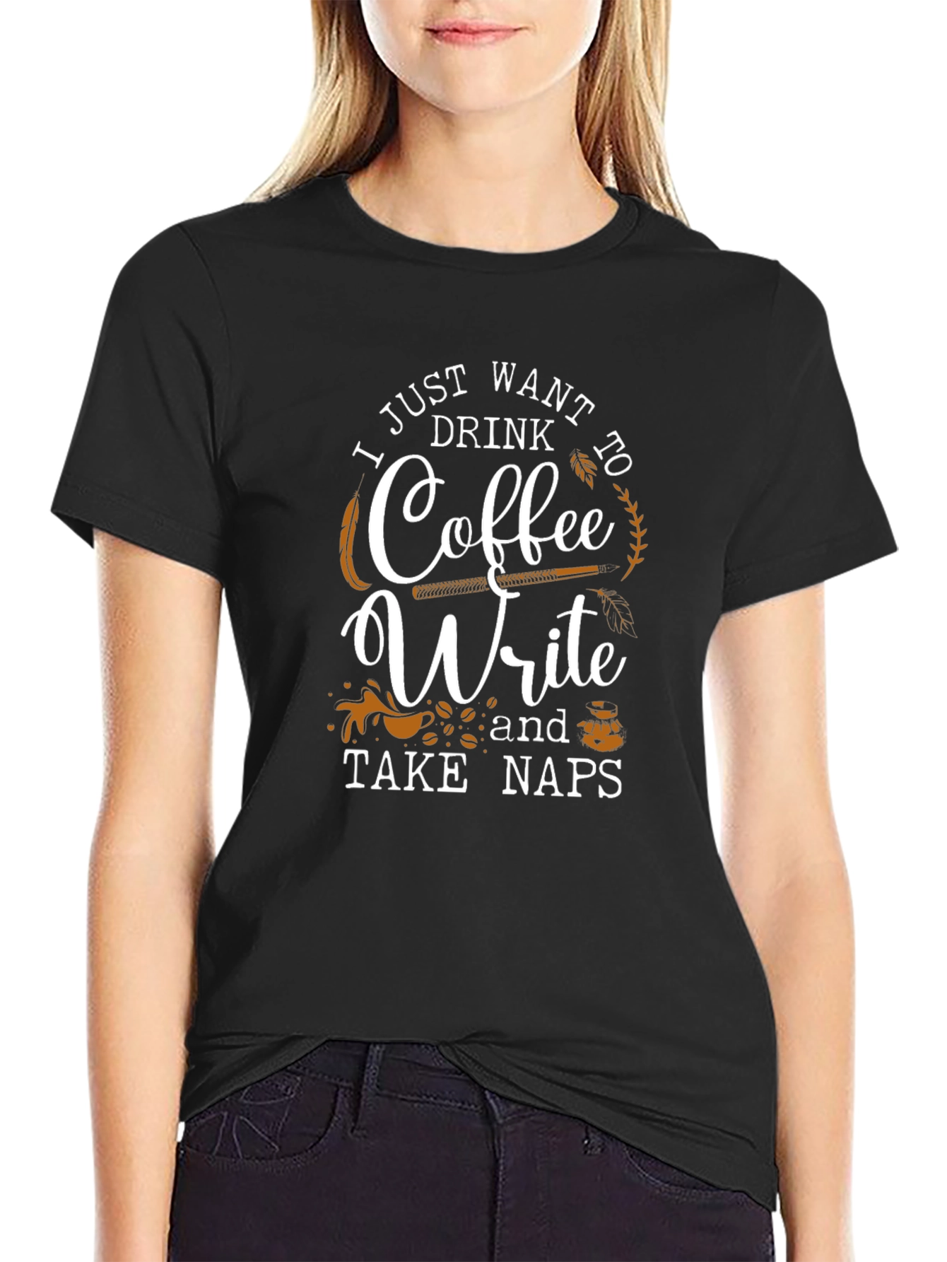 Camiseta Negra Café Escribir y Siestas