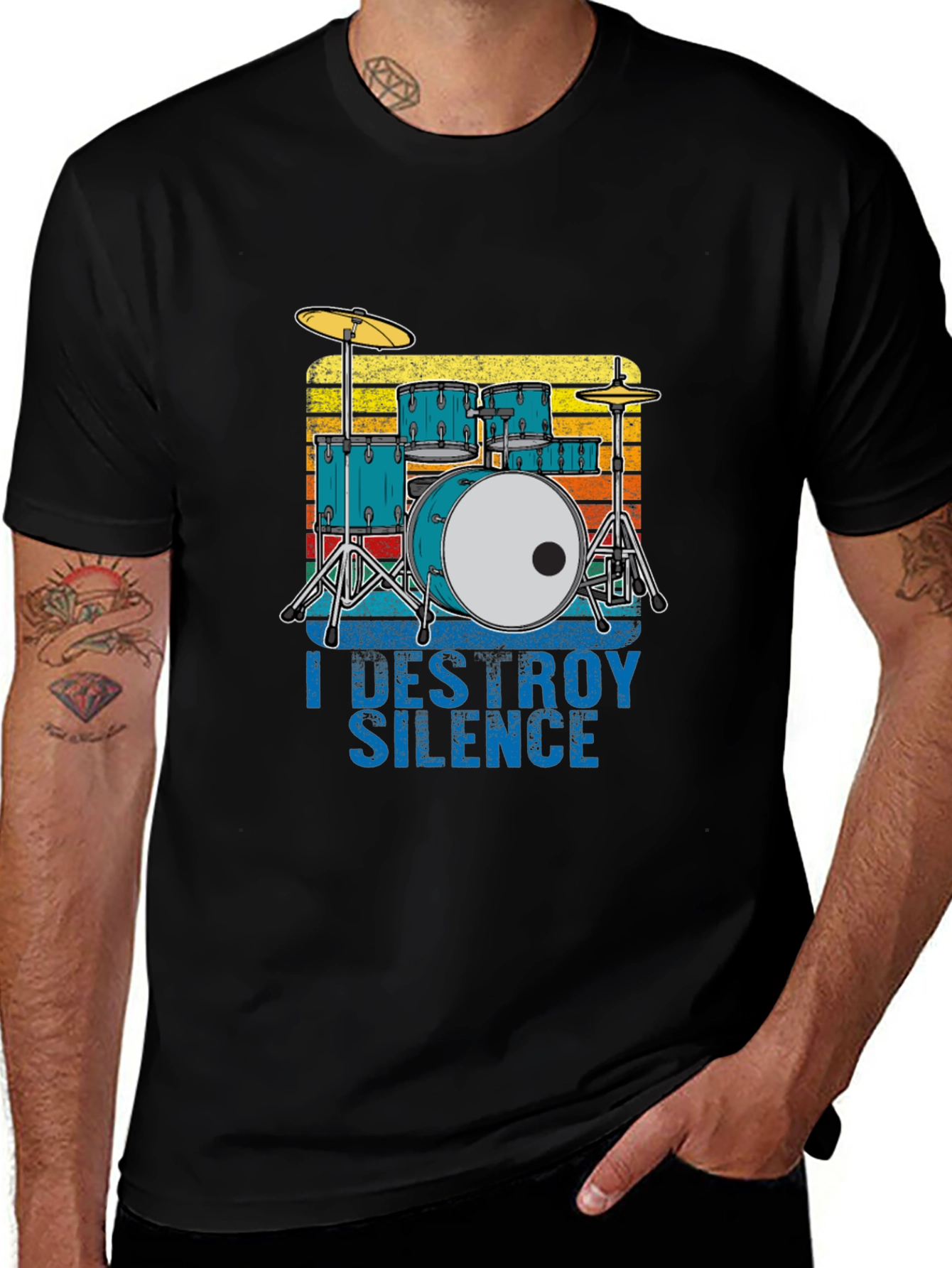 Camiseta Negra con Diseño de Batería I Destroy Silence