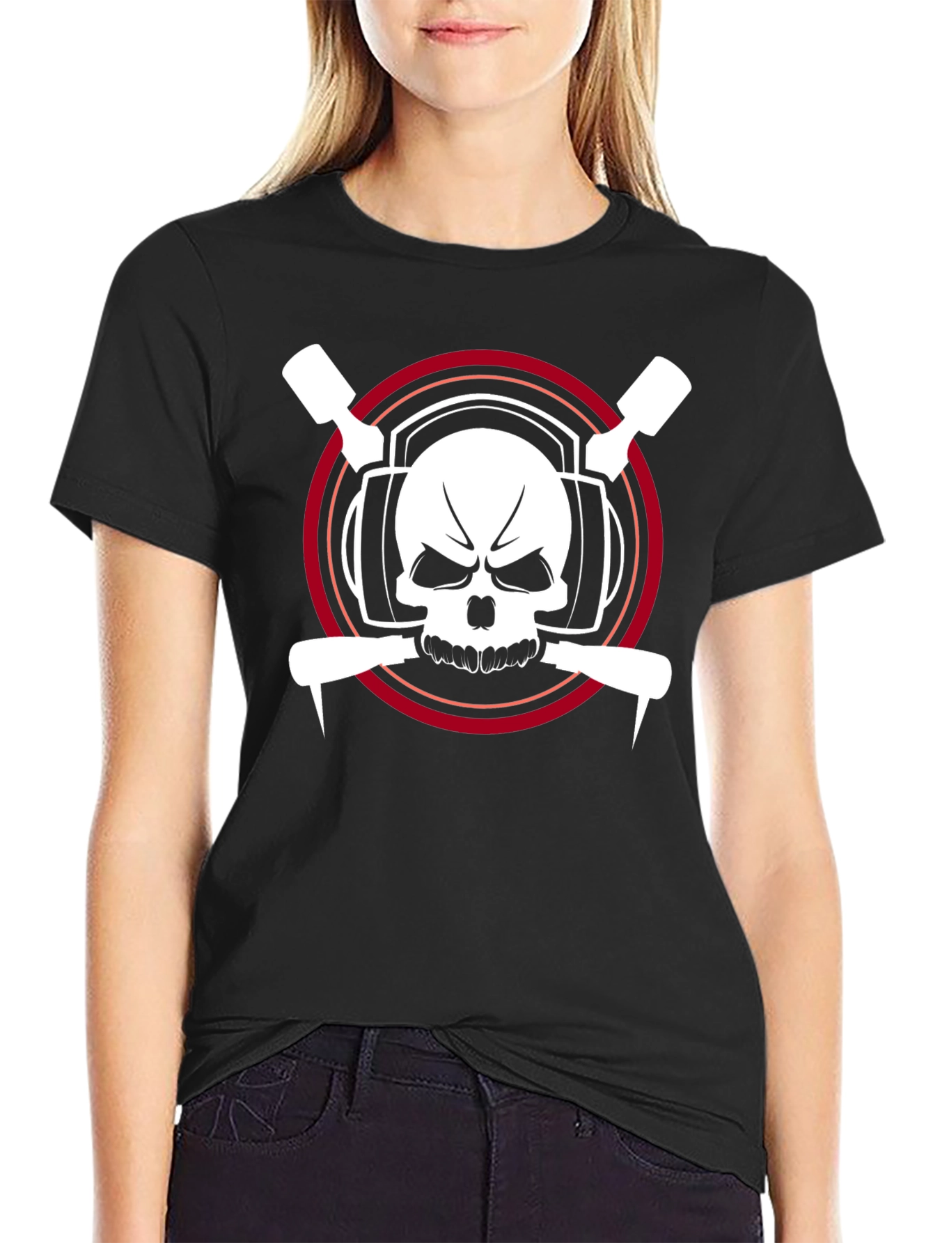 Camiseta Negra con Diseño Calavera Musical