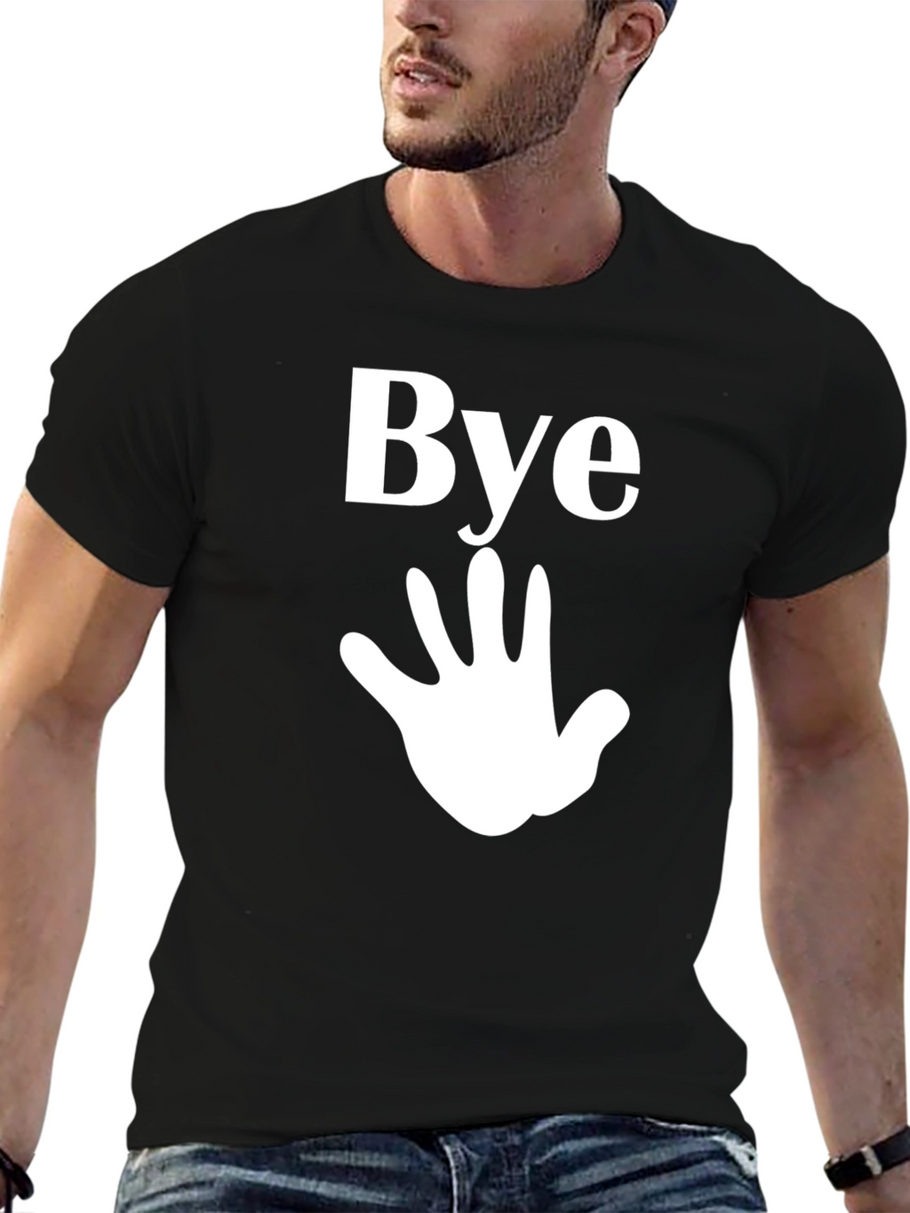 Camiseta Negra Casual con Diseño Bye
