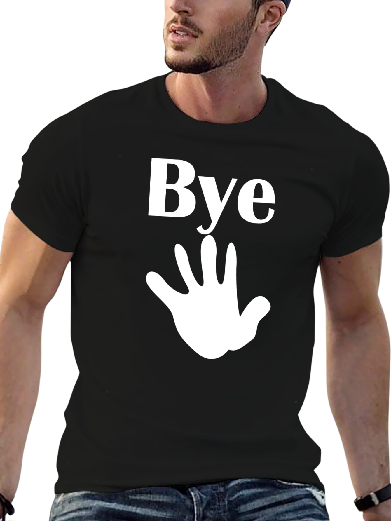 Camiseta Negra Casual con Diseño Bye