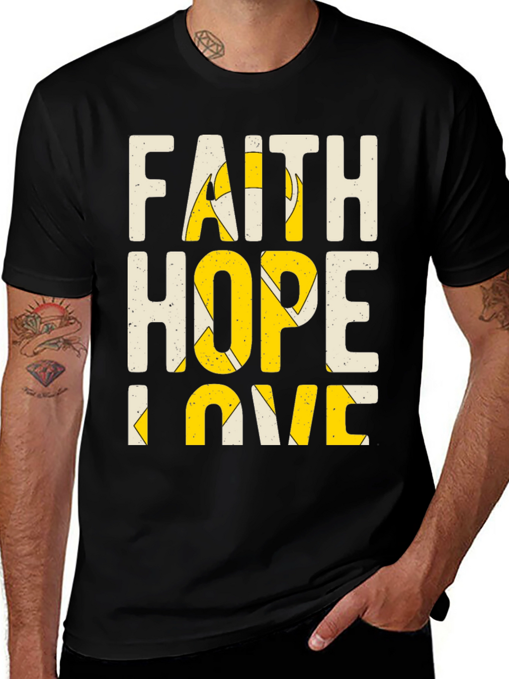 Camiseta Hombre Fe Esperanza Amor Negra