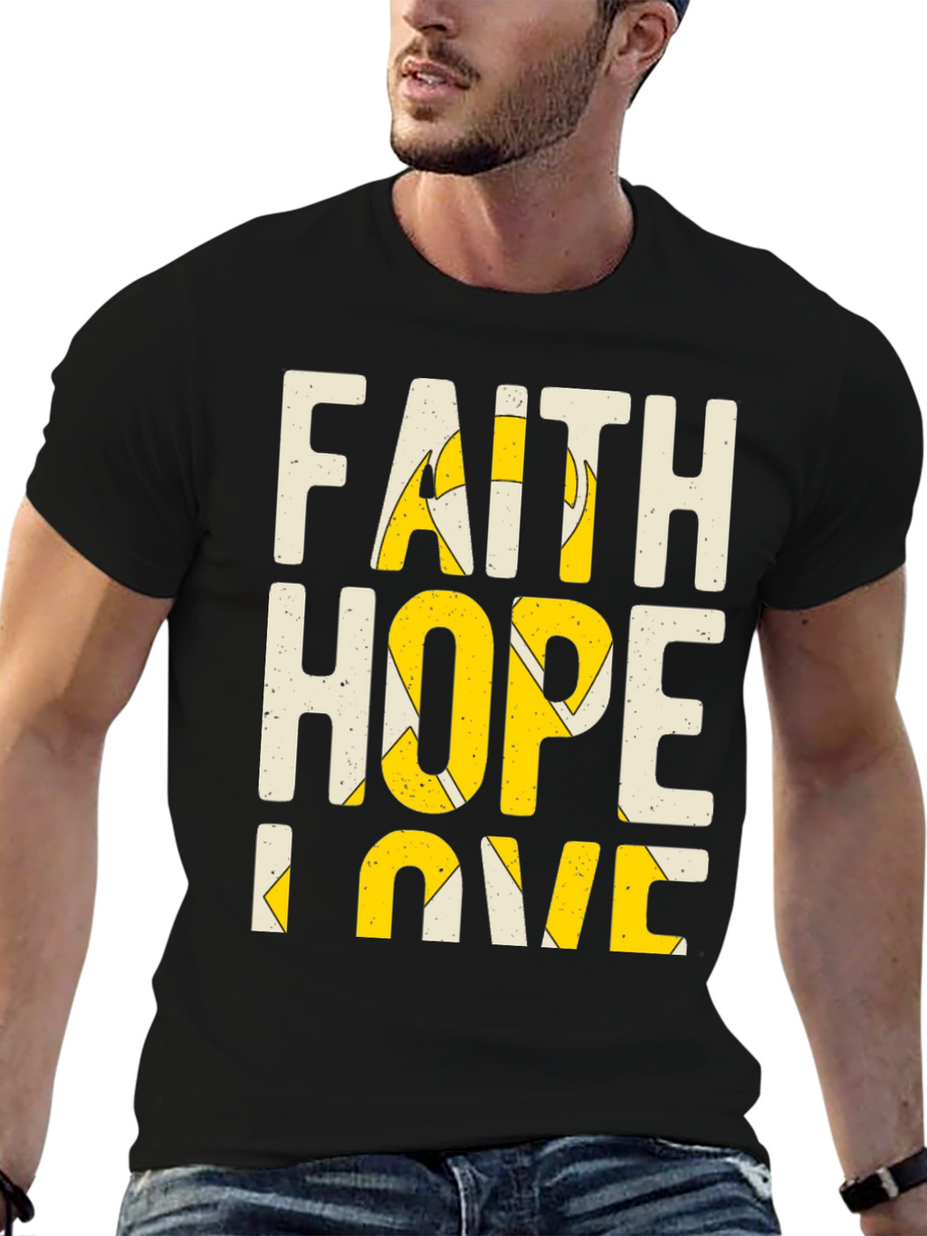 Camiseta Hombre Fe Esperanza Amor Negra