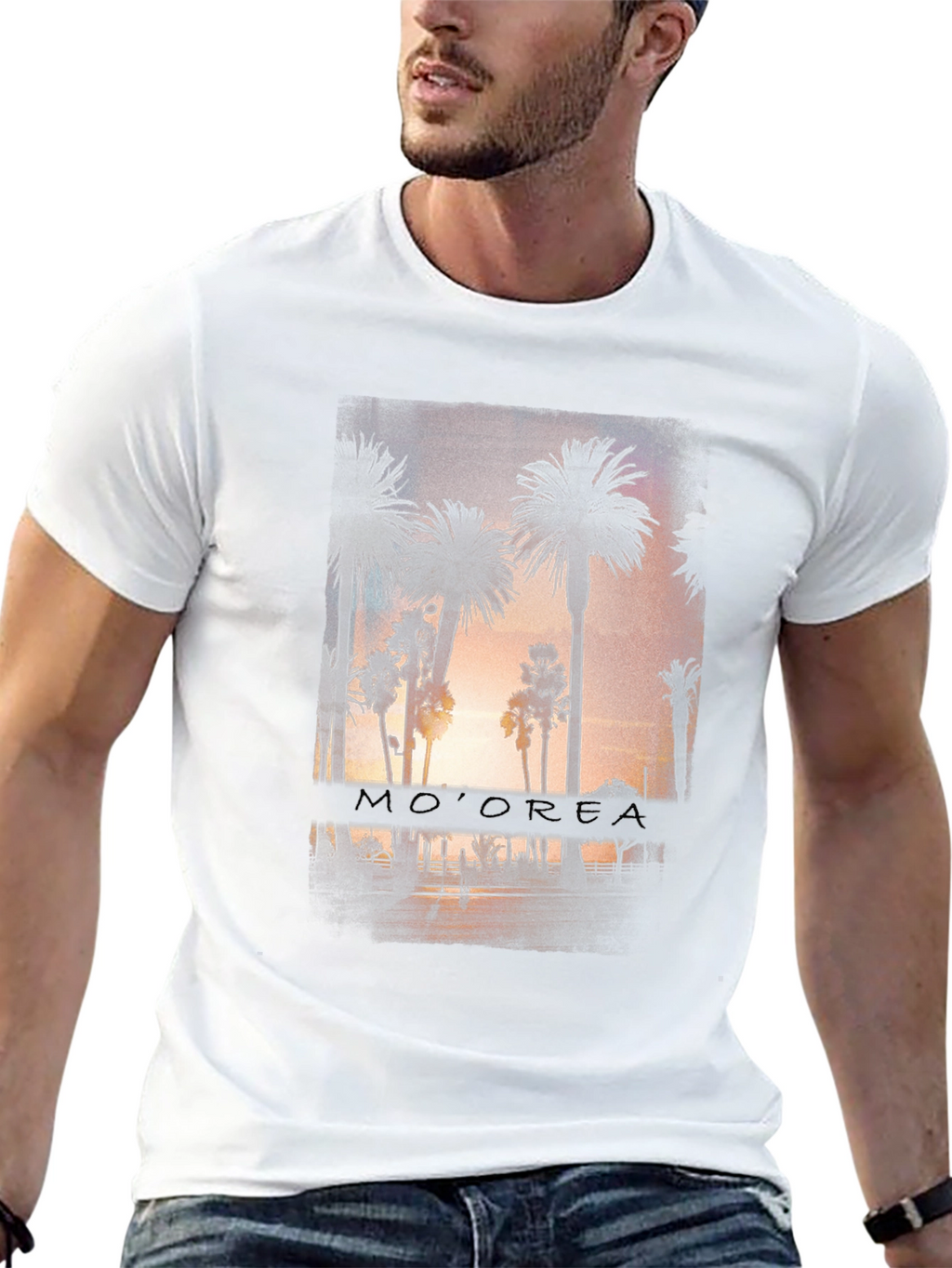 Camiseta Negra con Diseño de Palmeras Tropicales