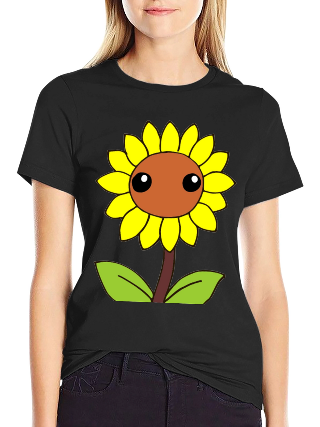Camiseta Negra con Diseño de Girasol