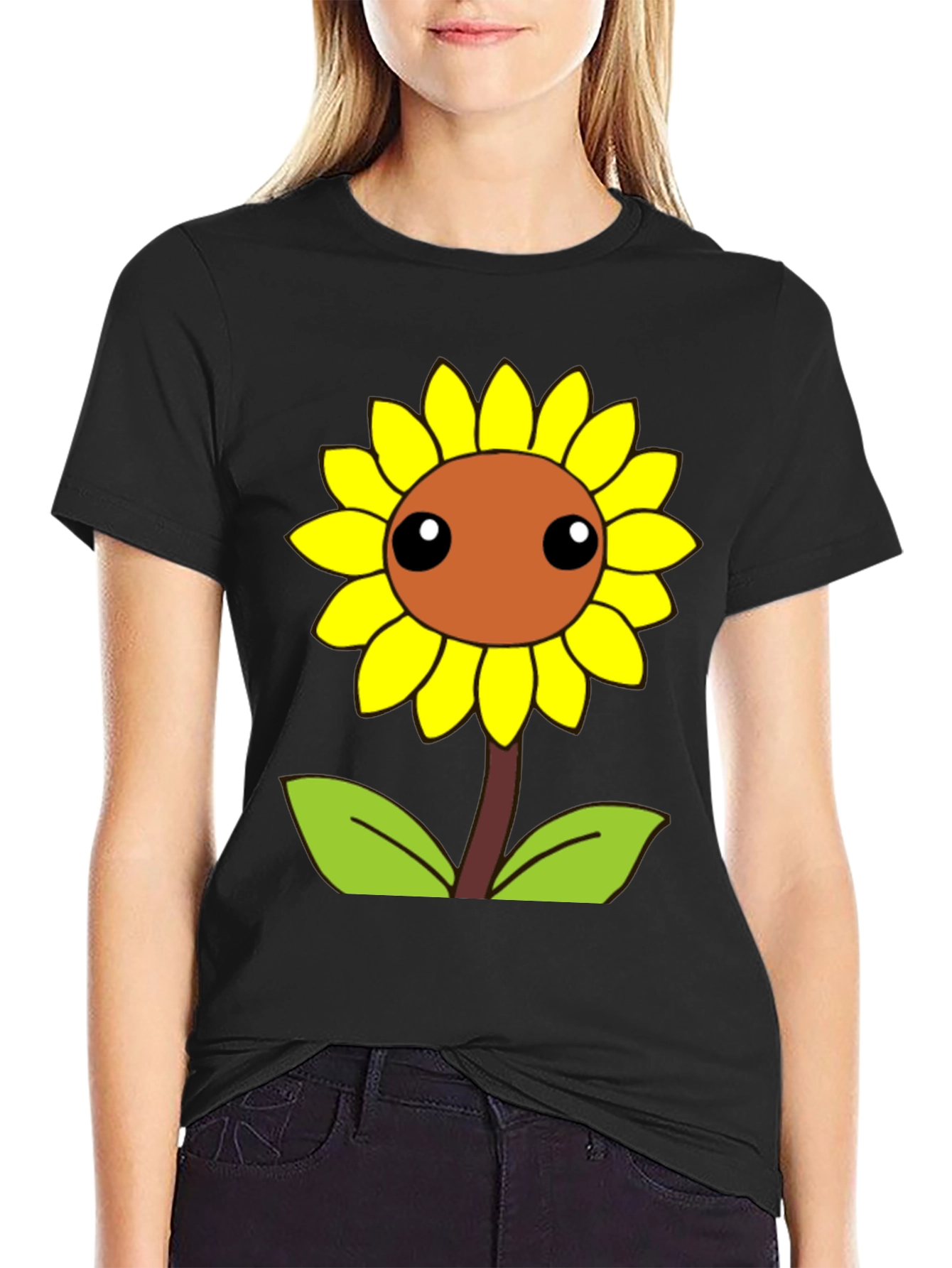 Camiseta Negra con Diseño de Girasol