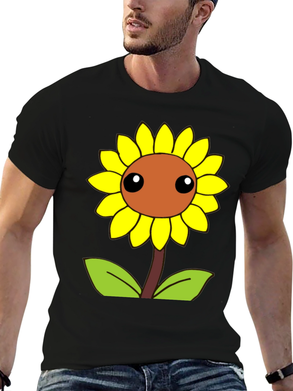 Camiseta Negra con Diseño de Girasol