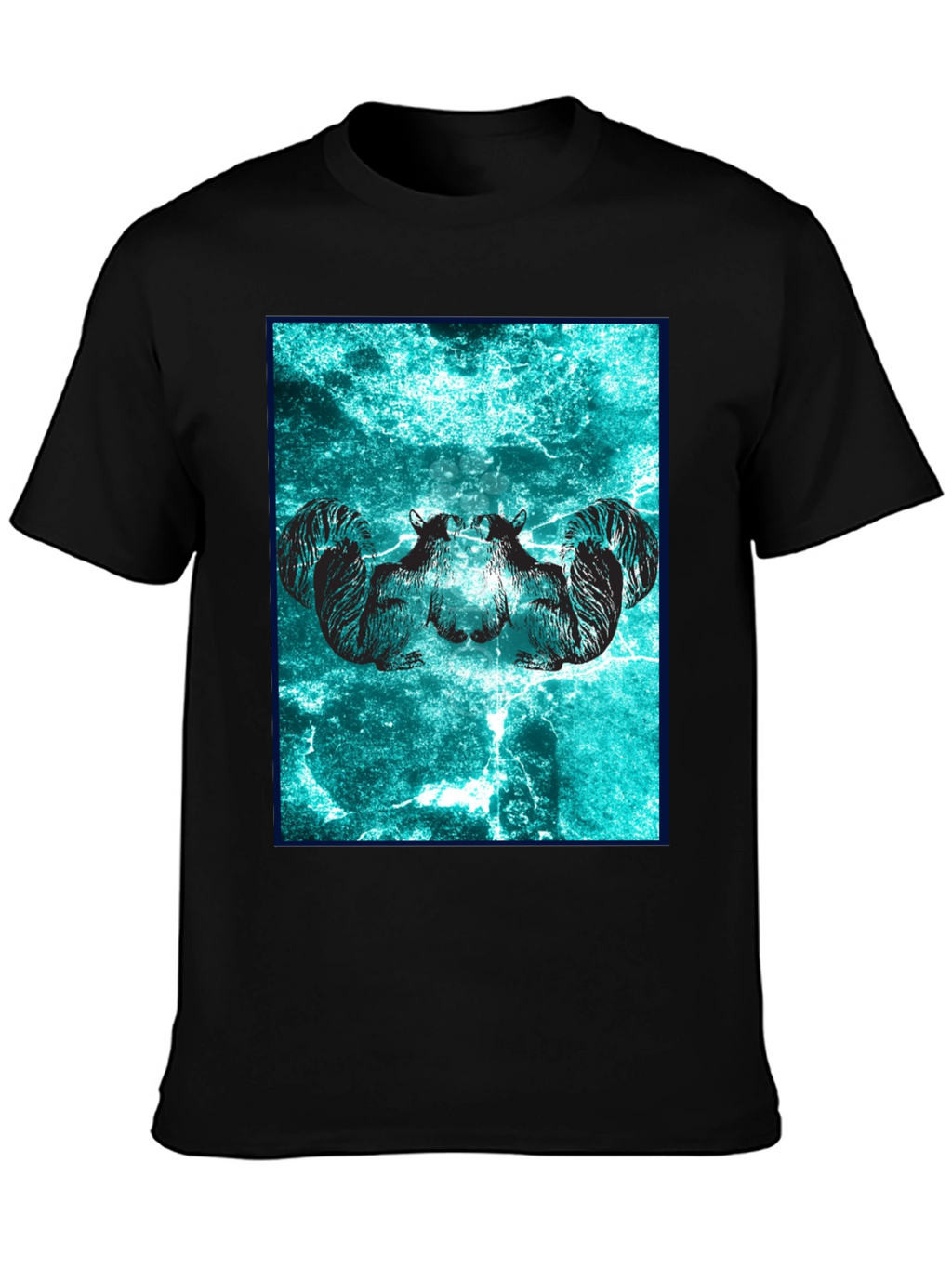 Camiseta Negra con Diseño de Ardillas Abstractas