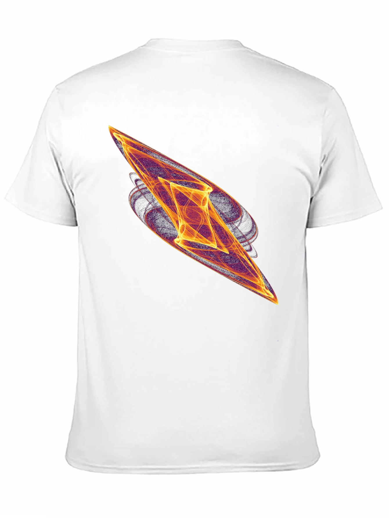 Camiseta Negra con Diseño Abstracto Naranja y Morado