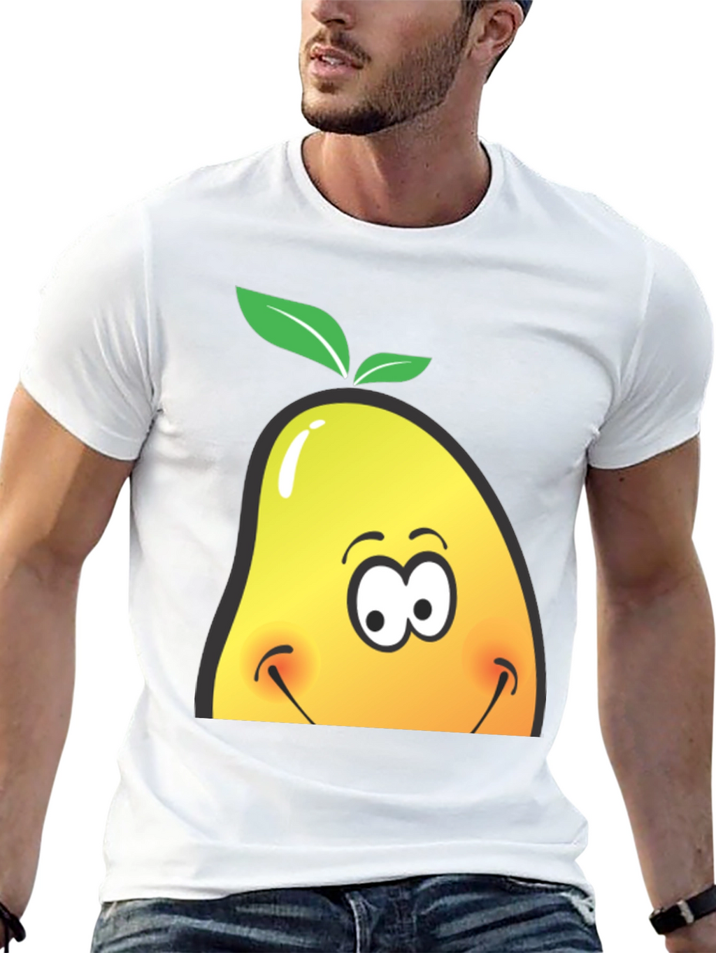 Camiseta Negra con Diseño de Mango Sonriente