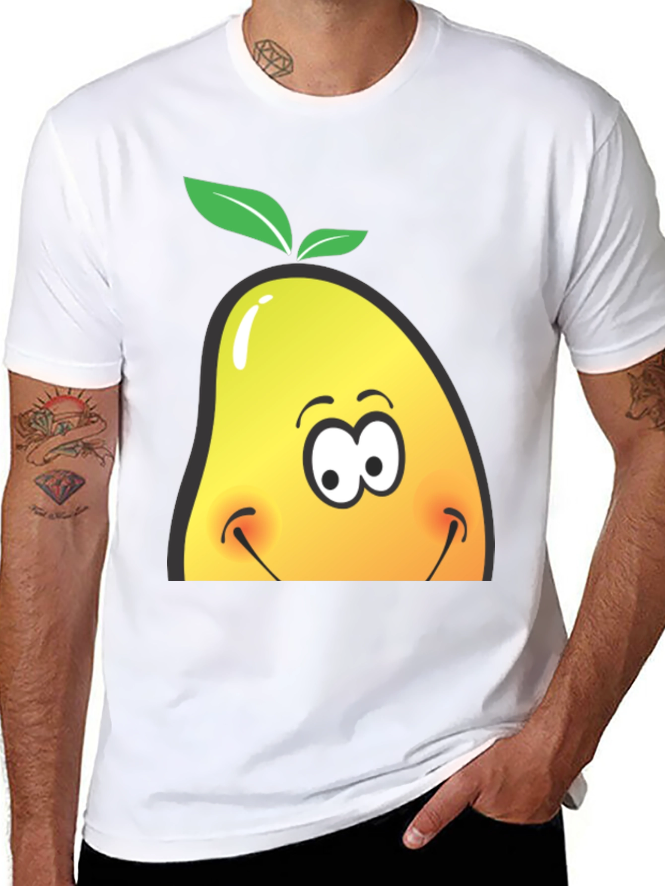 Camiseta Negra con Diseño de Mango Sonriente