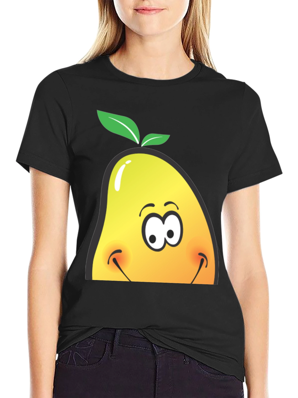 Camiseta Negra con Diseño de Mango Sonriente