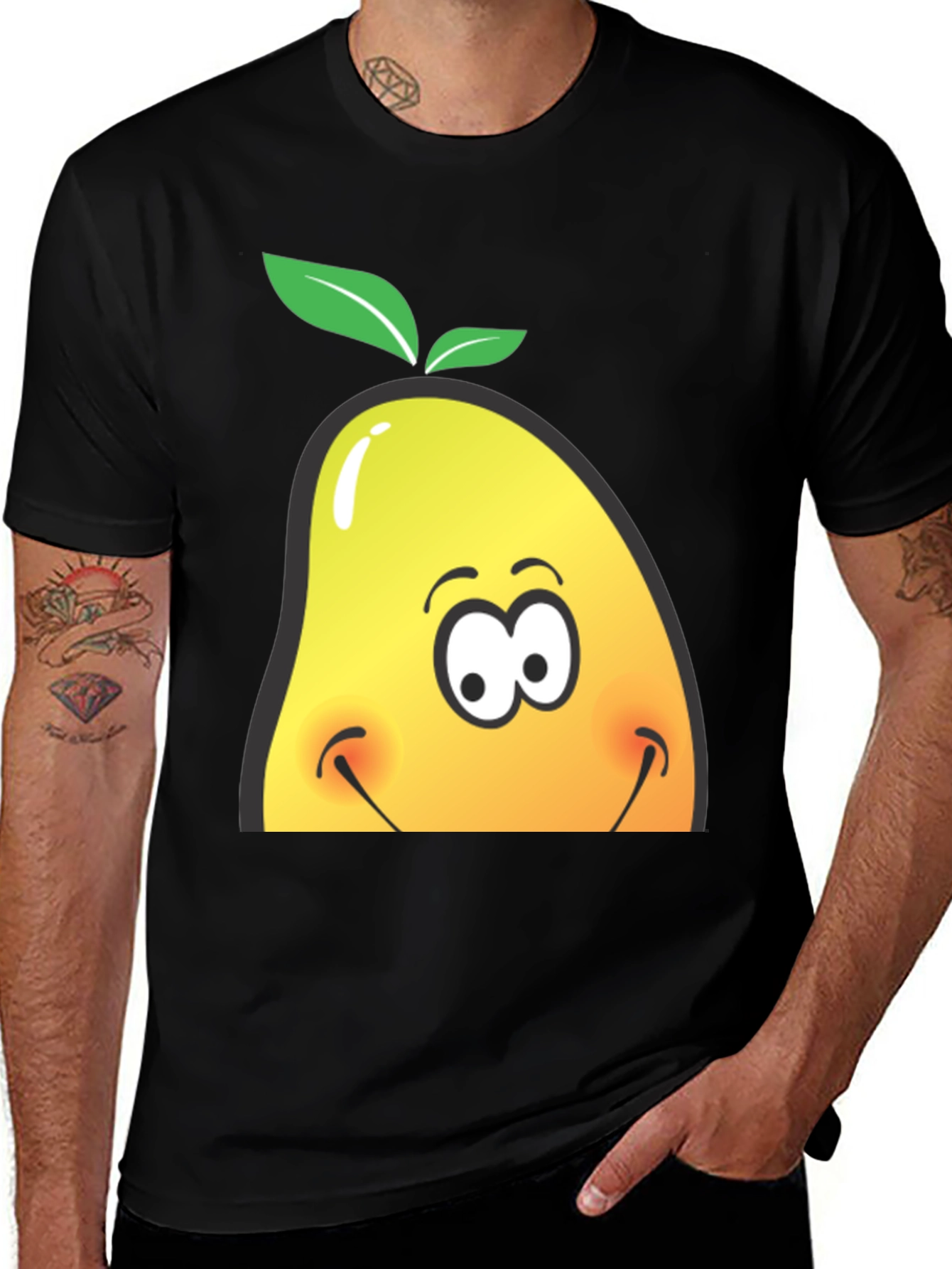 Camiseta Negra con Diseño de Mango Sonriente