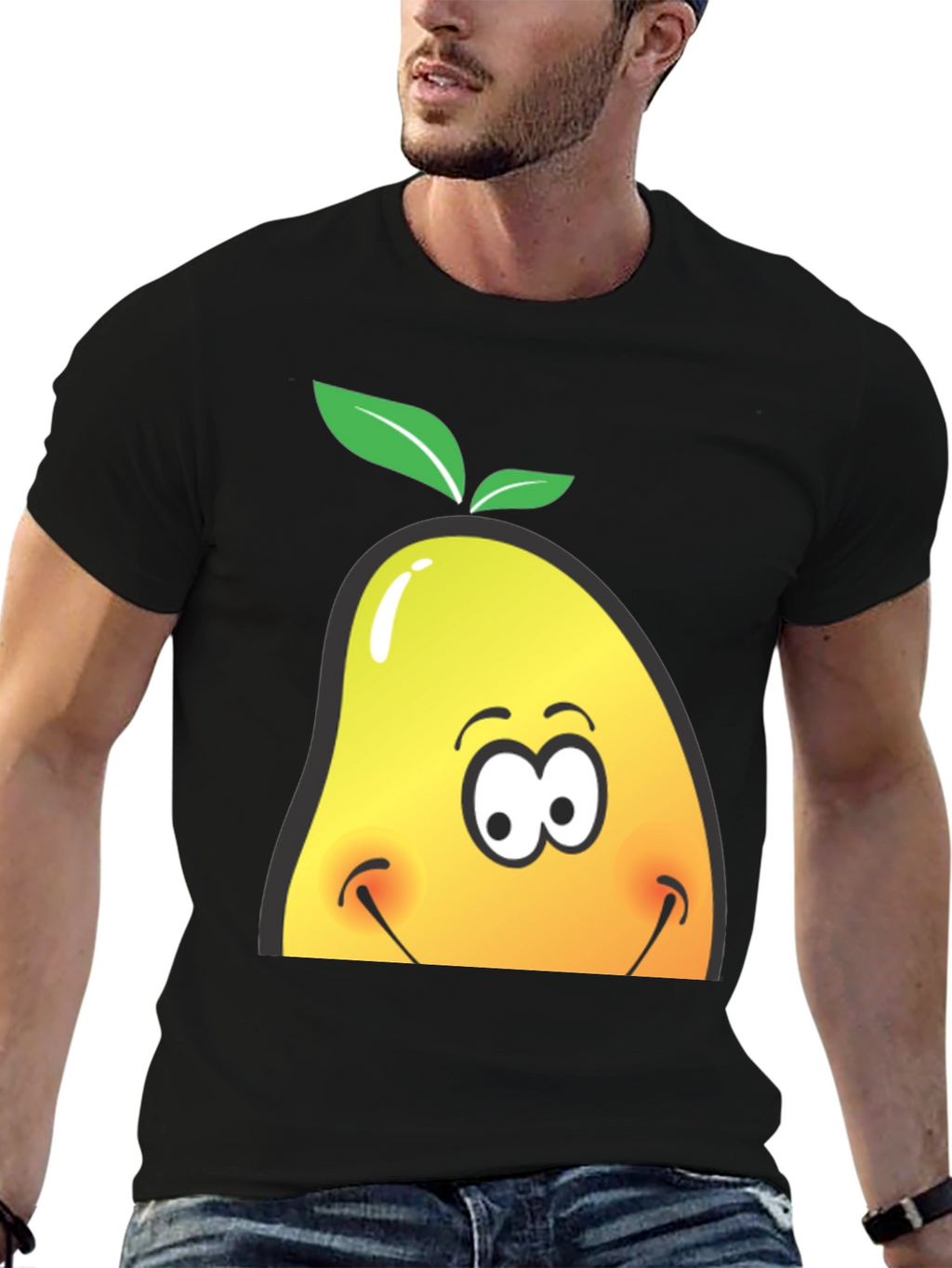 Camiseta Negra con Diseño de Mango Sonriente