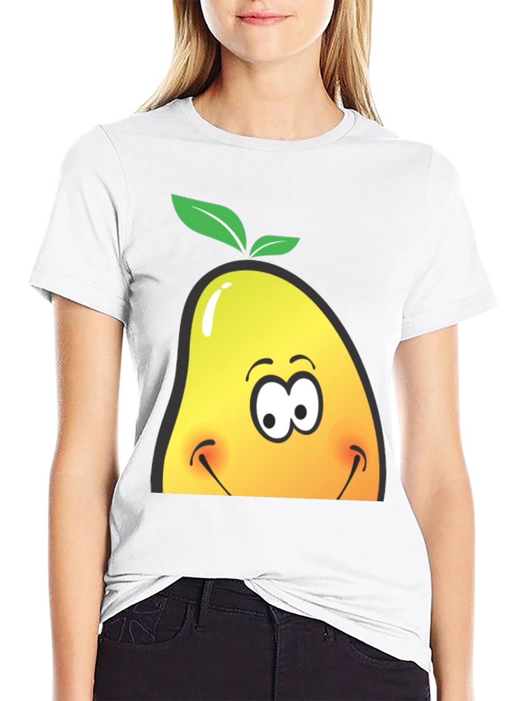 Camiseta Negra con Diseño de Mango Sonriente