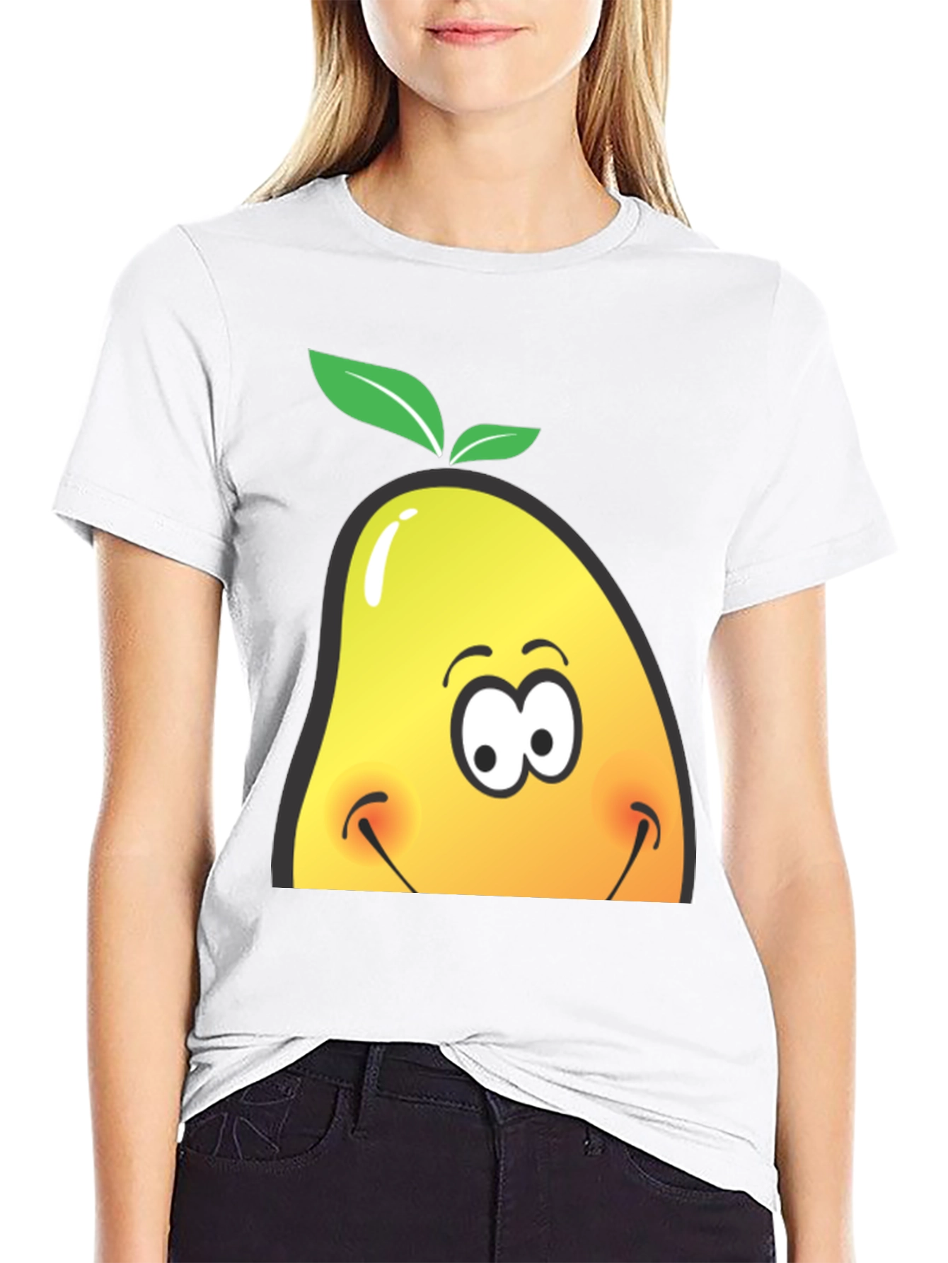 Camiseta Negra con Diseño de Mango Sonriente