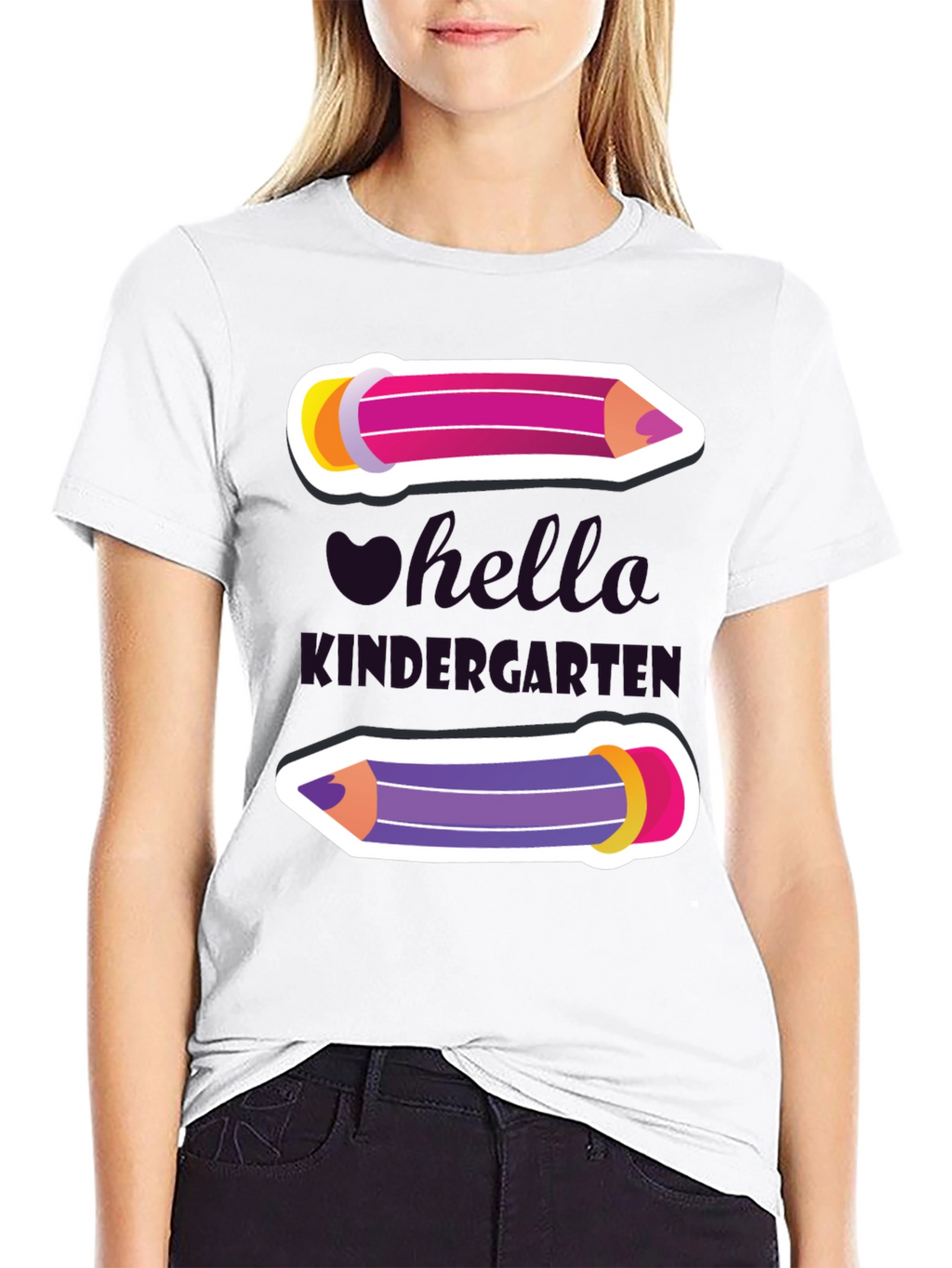 Camiseta Hola Kindergarten con Diseño de Lápices