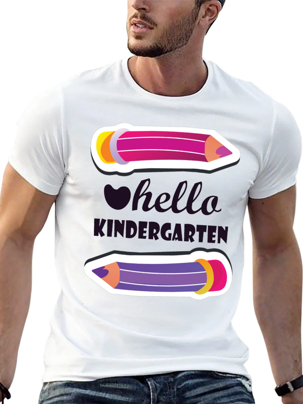 Camiseta Hola Kindergarten con Diseño de Lápices