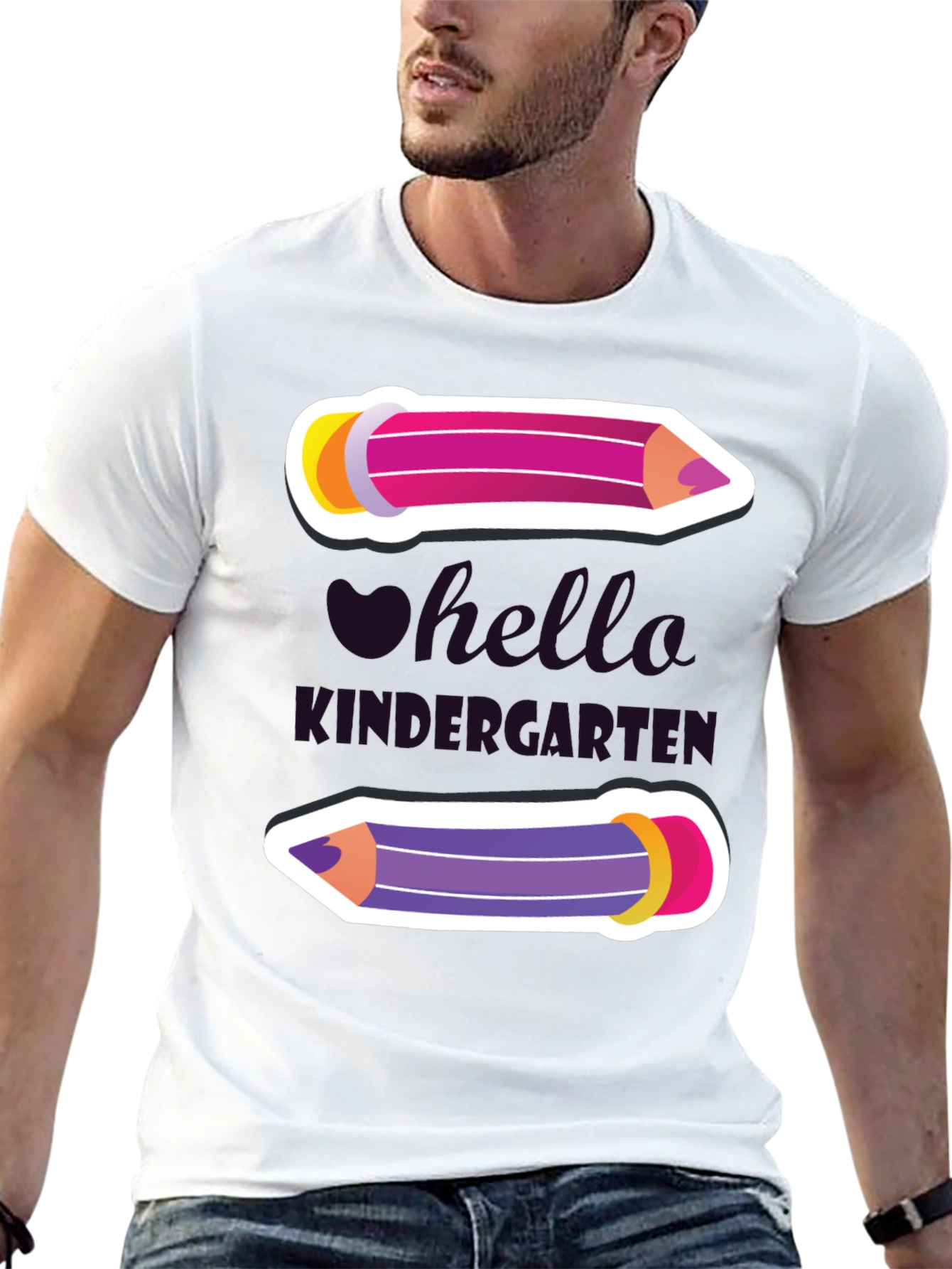 Camiseta Hola Kindergarten con Diseño de Lápices