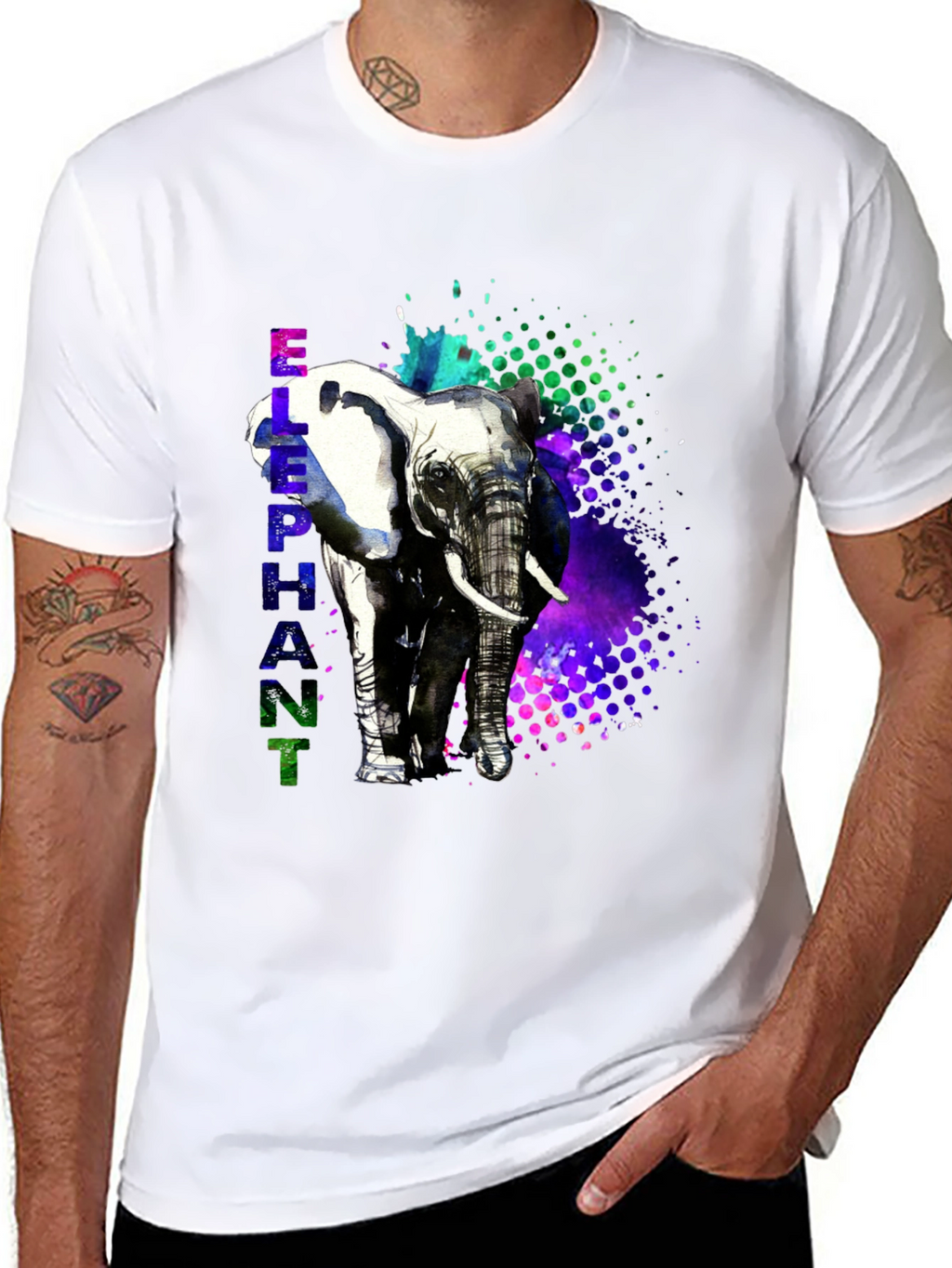 Camiseta Hombre Diseño Elefante Acuarela