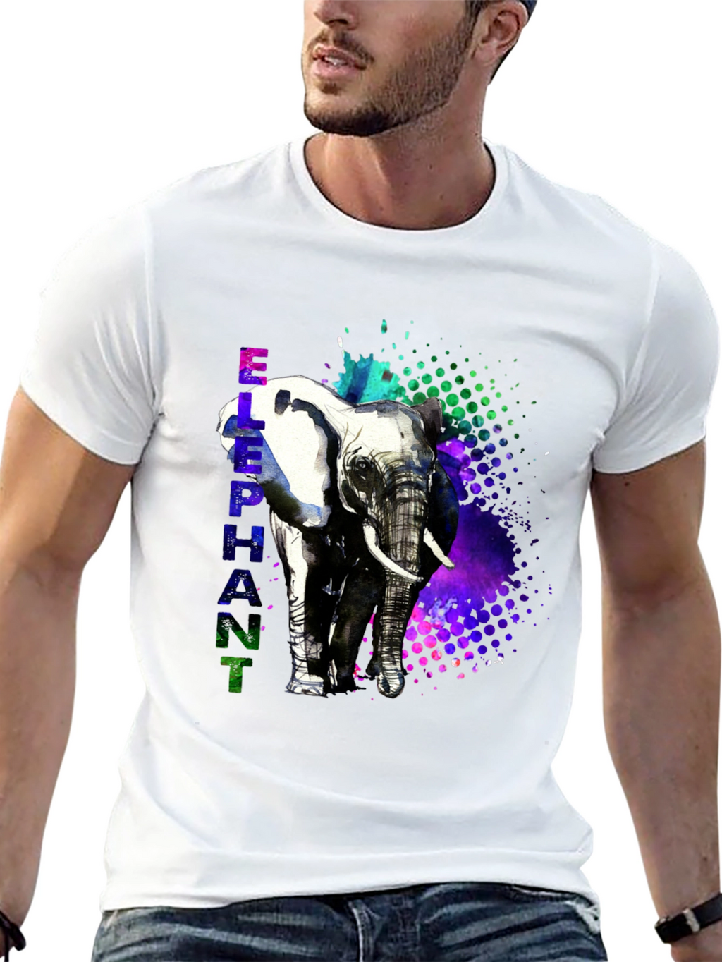 Camiseta Hombre Diseño Elefante Acuarela