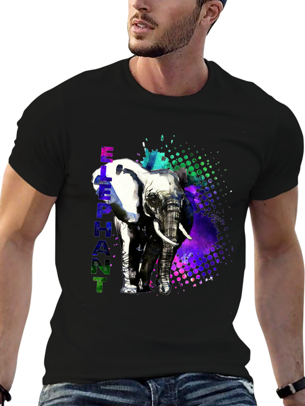 Camiseta Hombre Diseño Elefante Acuarela